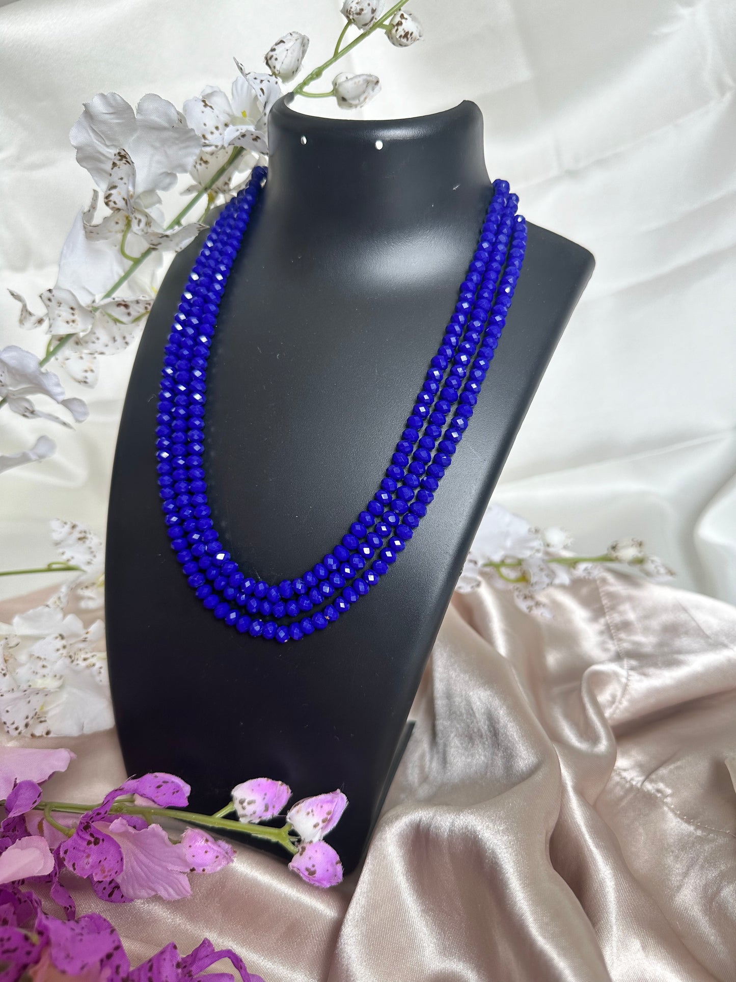 Blue Velvet 3 Layer Crystal Beaded Necklace