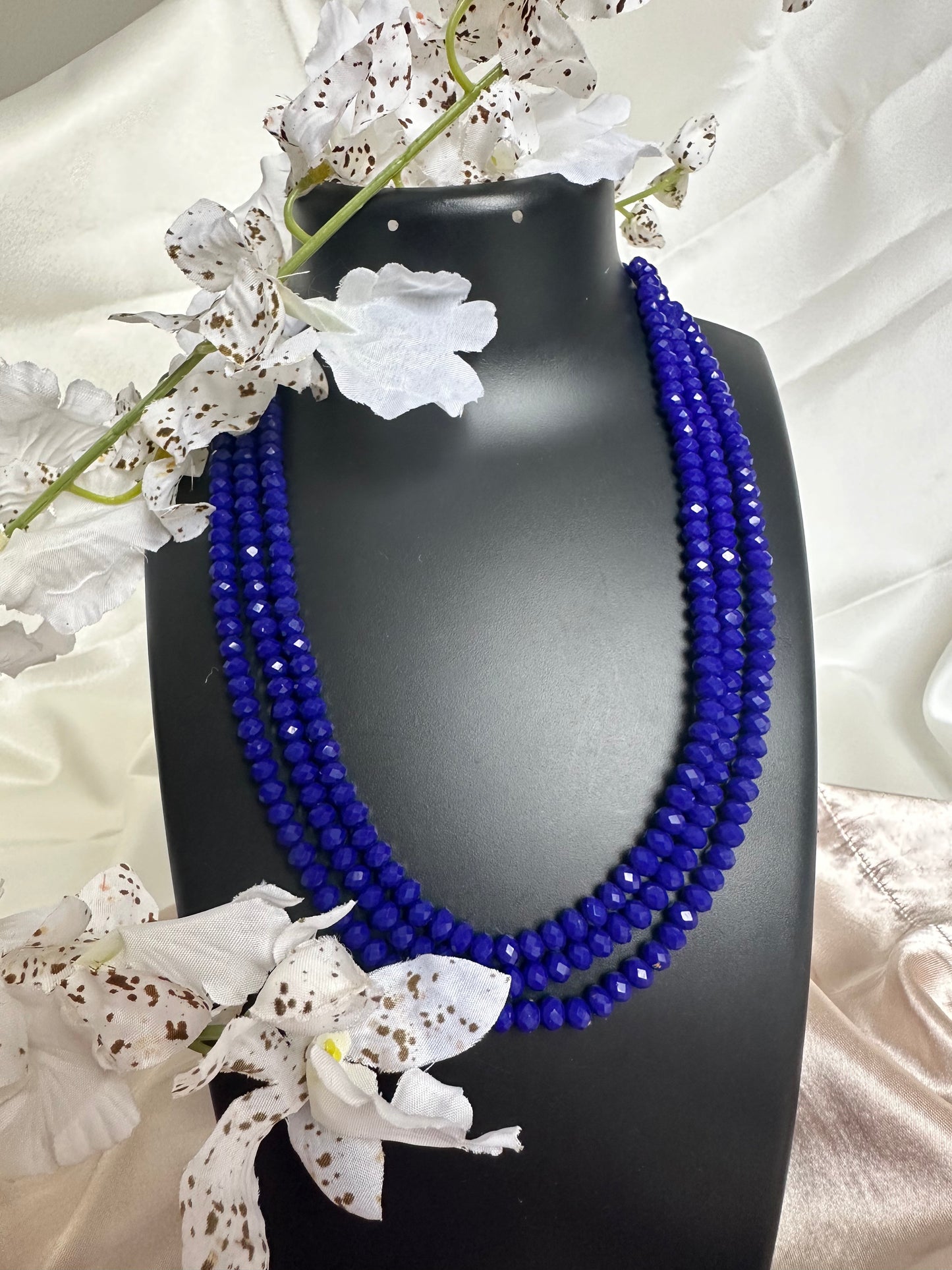 Blue Velvet 3 Layer Crystal Beaded Necklace