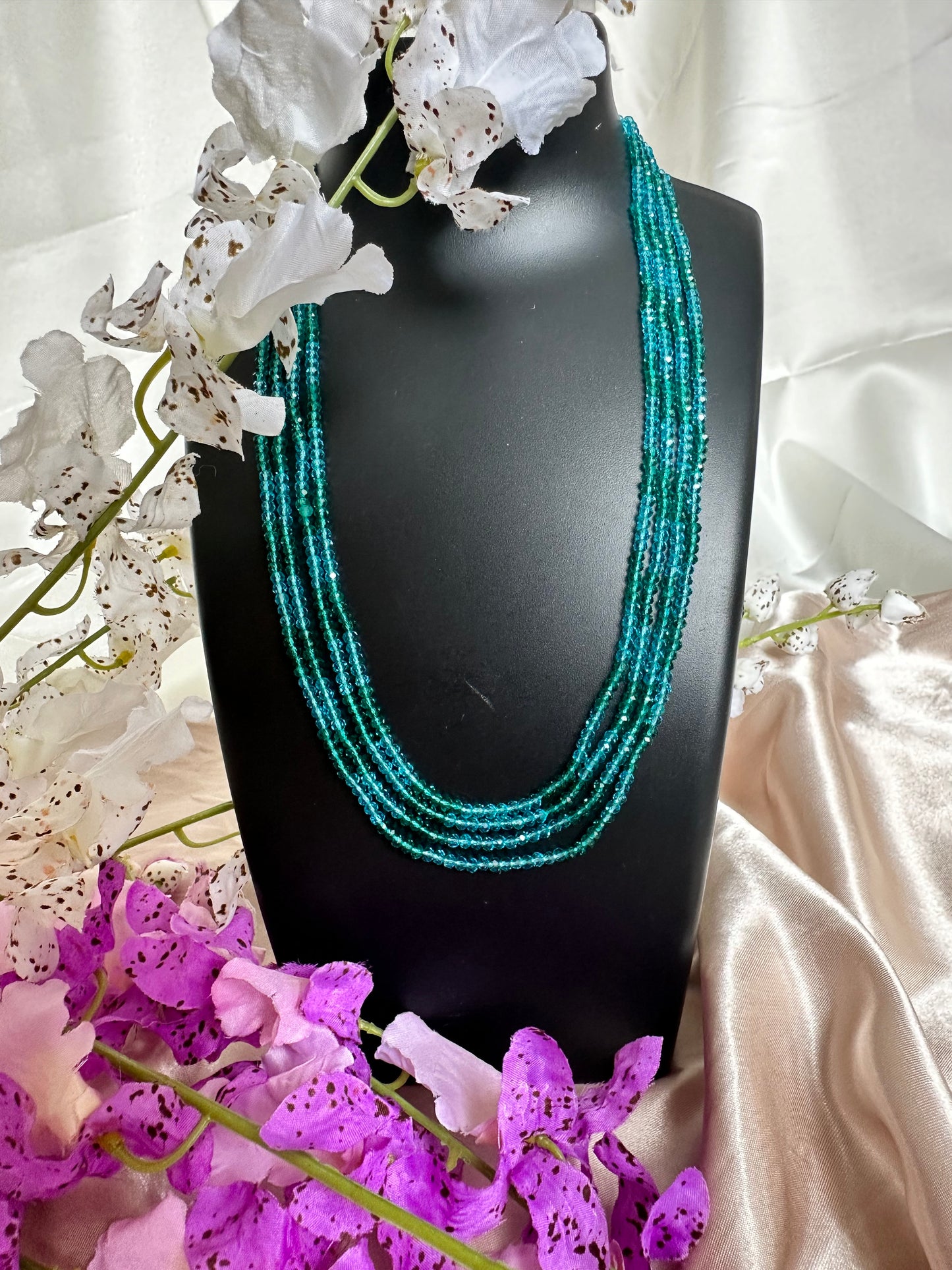 Shades of Green 4 Layer Crystal Beaded Necklace