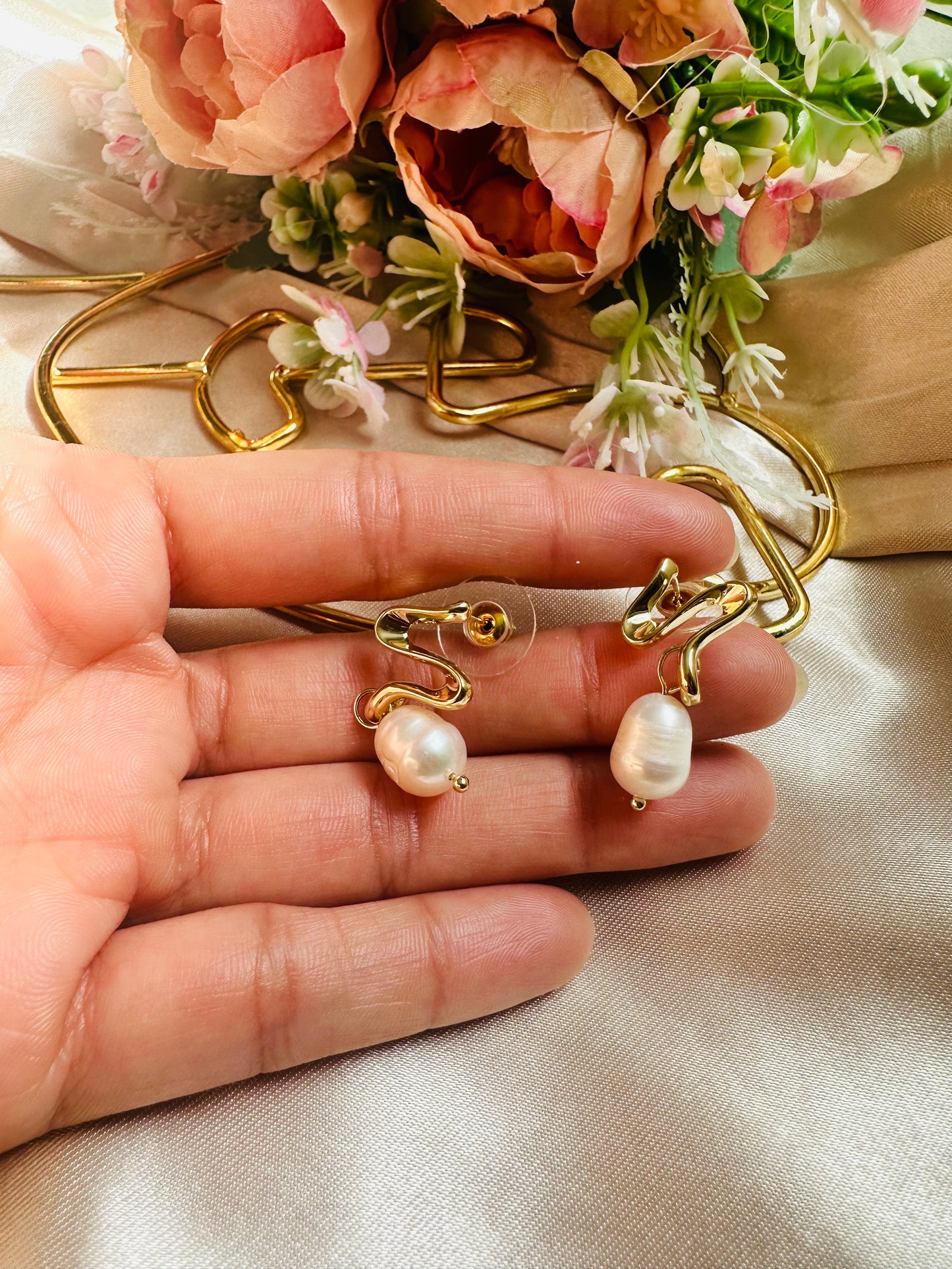 Serpent Pearl Drop Earrings