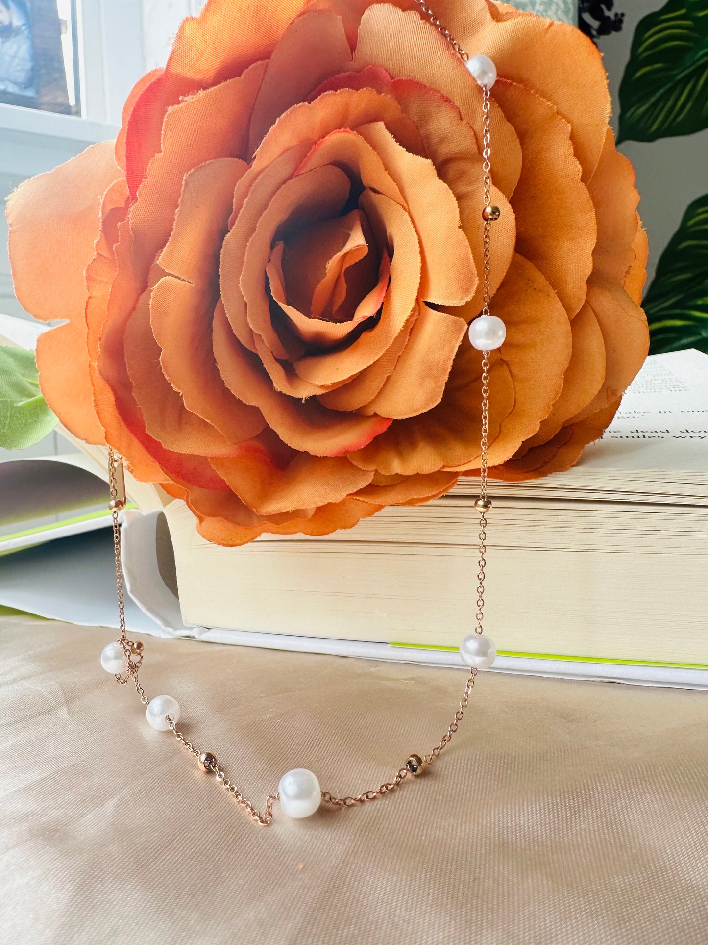 Raindrop Beaded Pearl Rose Gold Chain Necklace