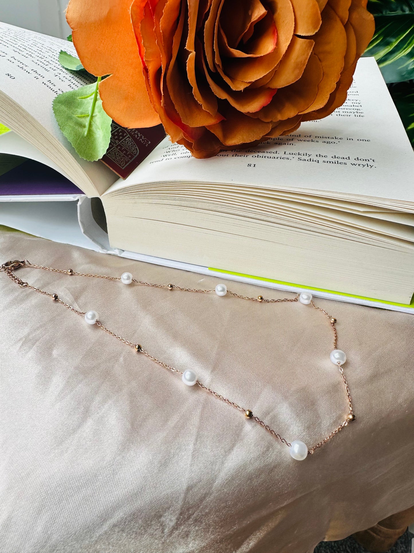 Raindrop Beaded Pearl Rose Gold Chain Necklace