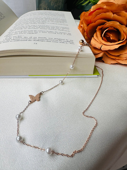 Butterfly Blossom One Sided Pearl (Faux) Necklace