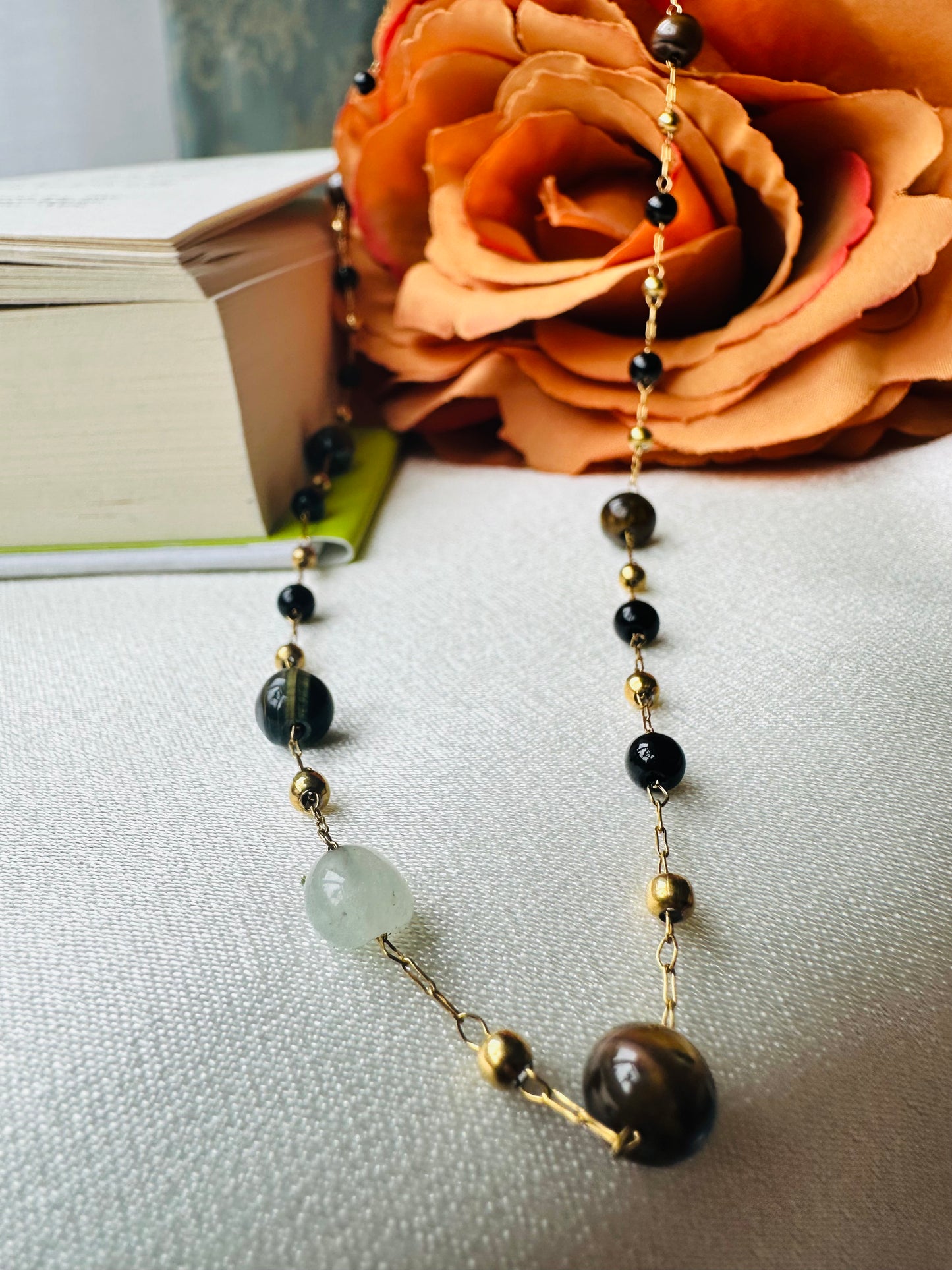 Marble Dot Beaded Gold Chain Necklace