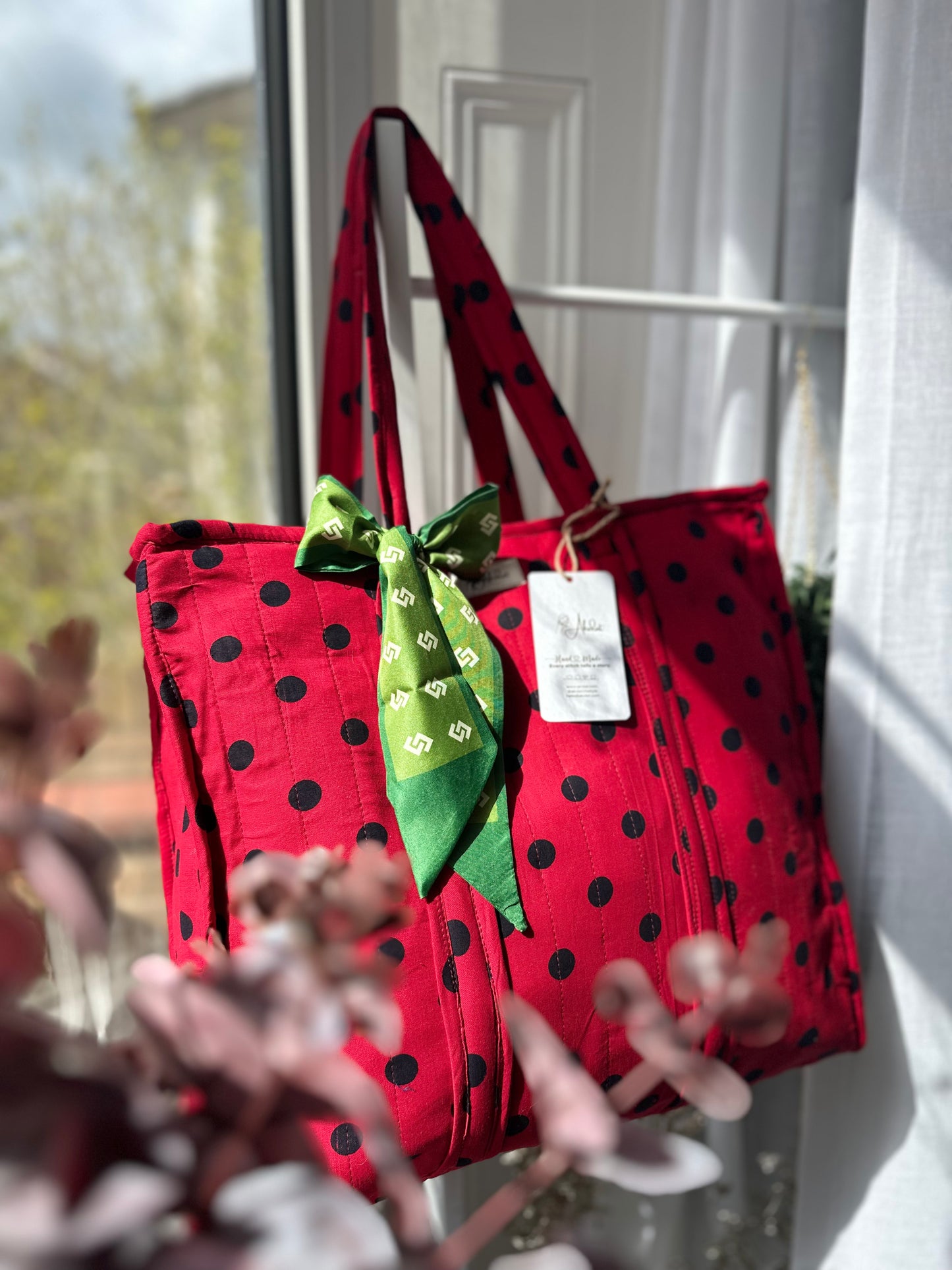 Ladybird Polka Dot Handmade Zipper Shoulder Bag with Scarf