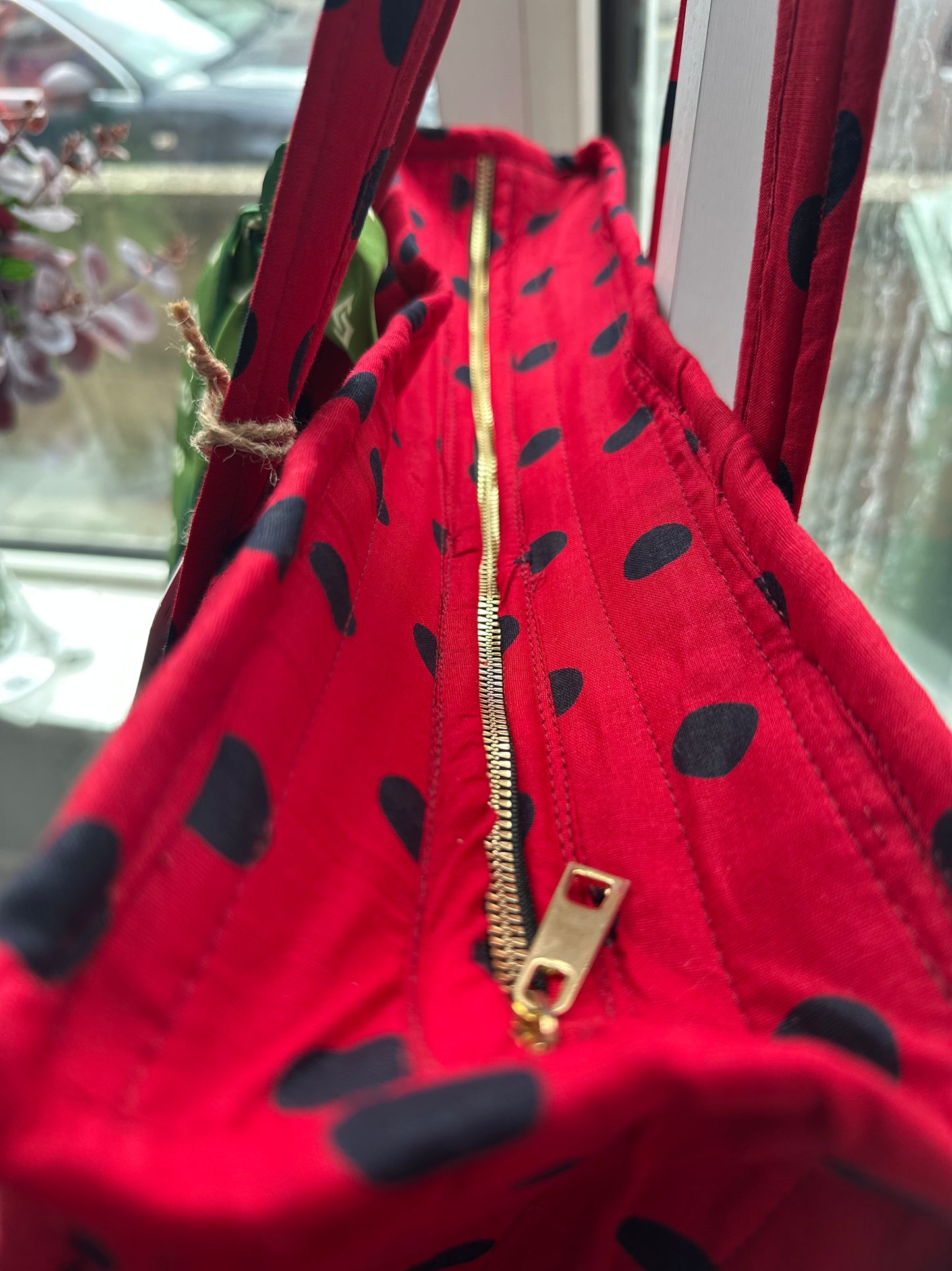 Ladybird Polka Dot Handmade Zipper Shoulder Bag with Scarf