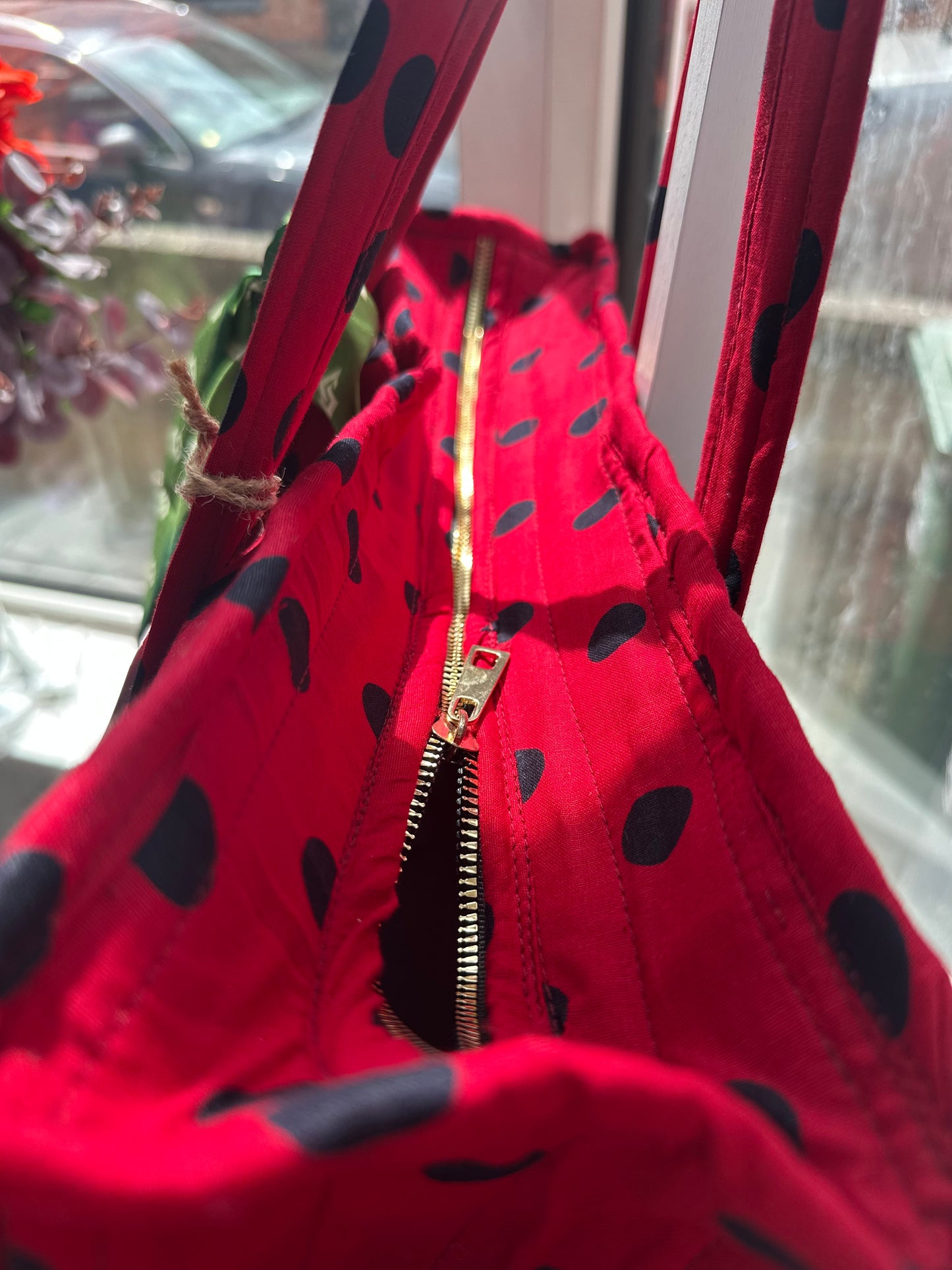 Ladybird Polka Dot Handmade Zipper Shoulder Bag with Scarf