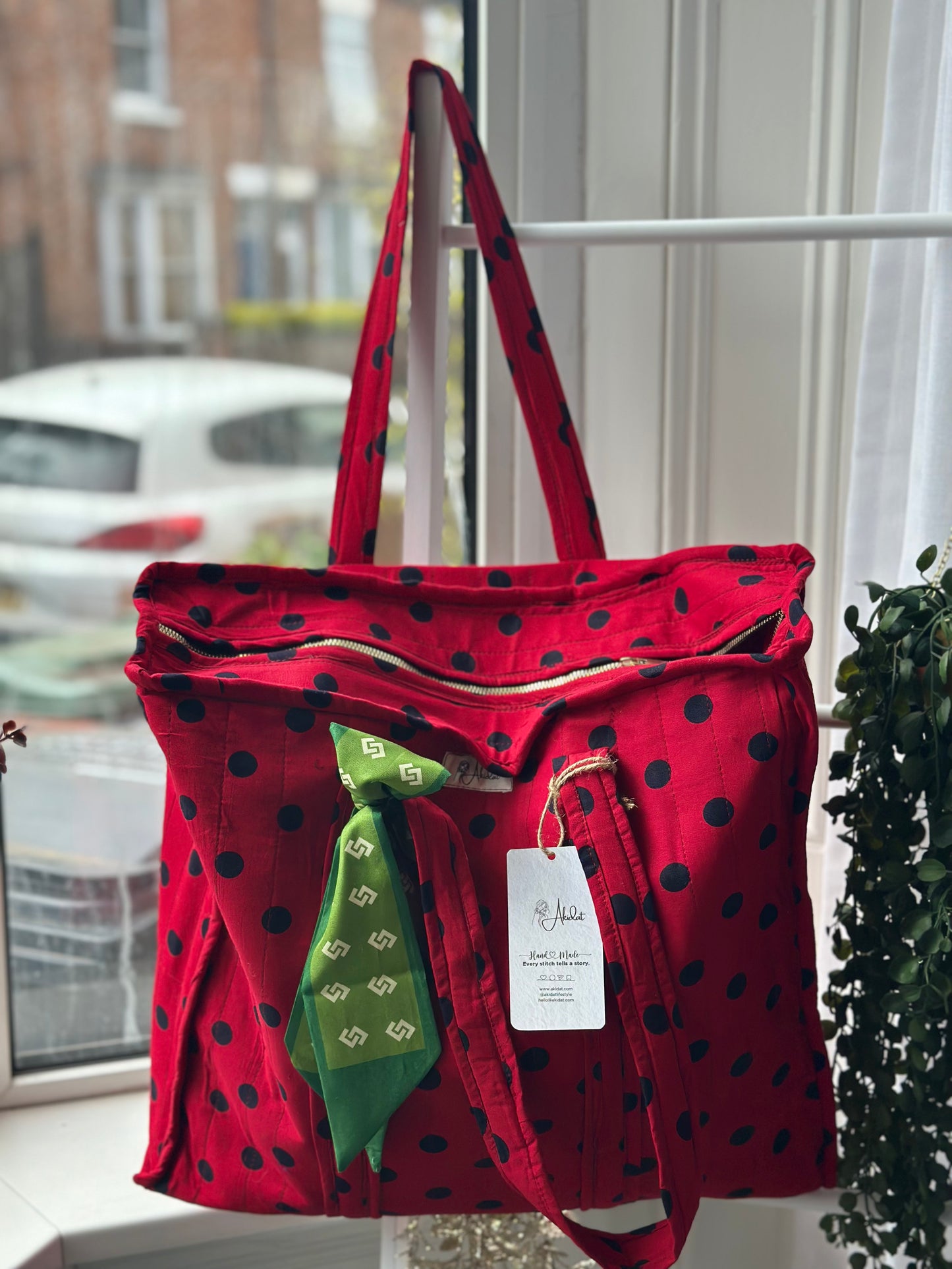 Ladybird Polka Dot Handmade Zipper Shoulder Bag with Scarf