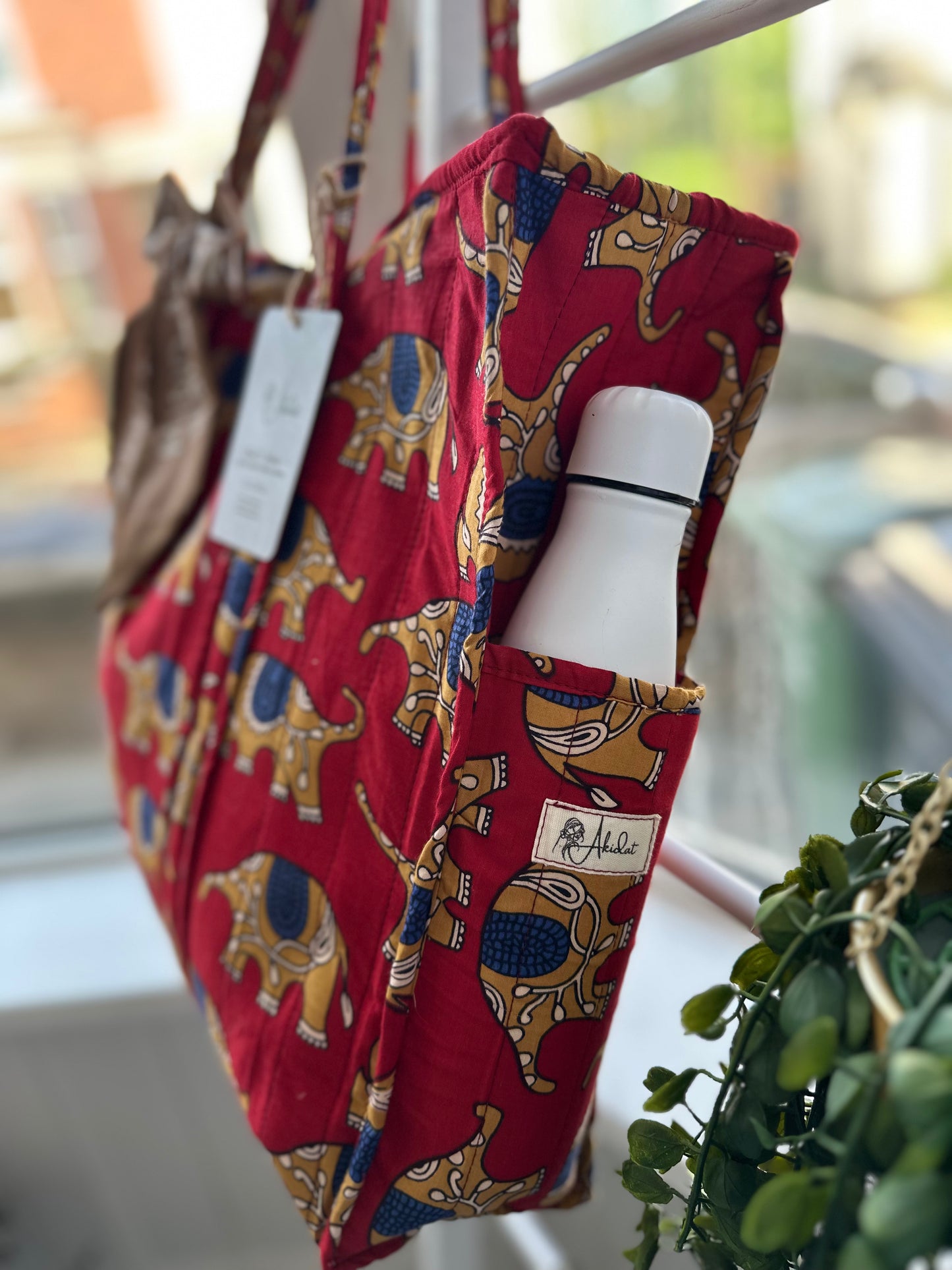 Tribal Tusker Handmade Zipper Tote Bag with Scarf and Bottle Holder Sleeve
