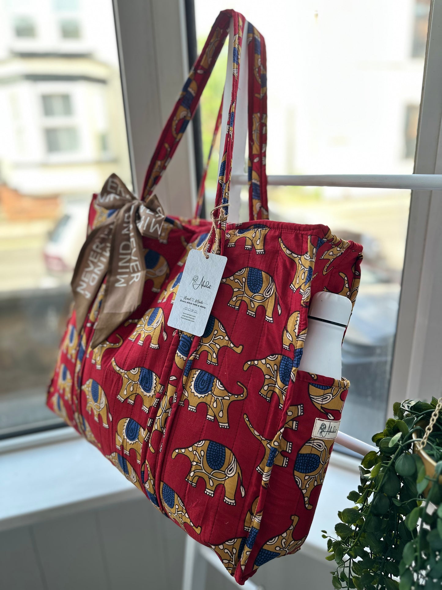 Tribal Tusker Handmade Zipper Tote Bag with Scarf and Bottle Holder Sleeve