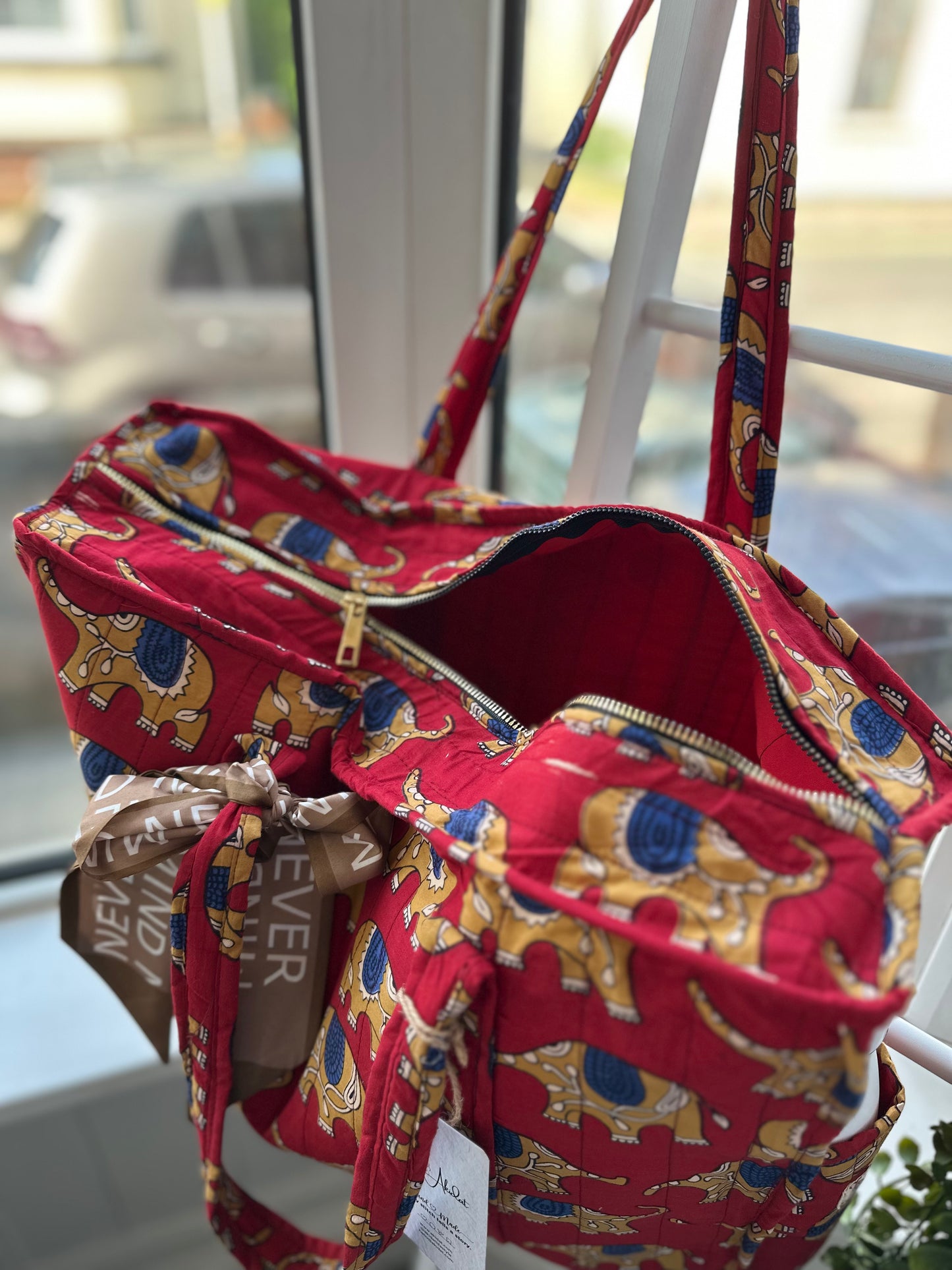 Tribal Tusker Handmade Zipper Tote Bag with Scarf and Bottle Holder Sleeve