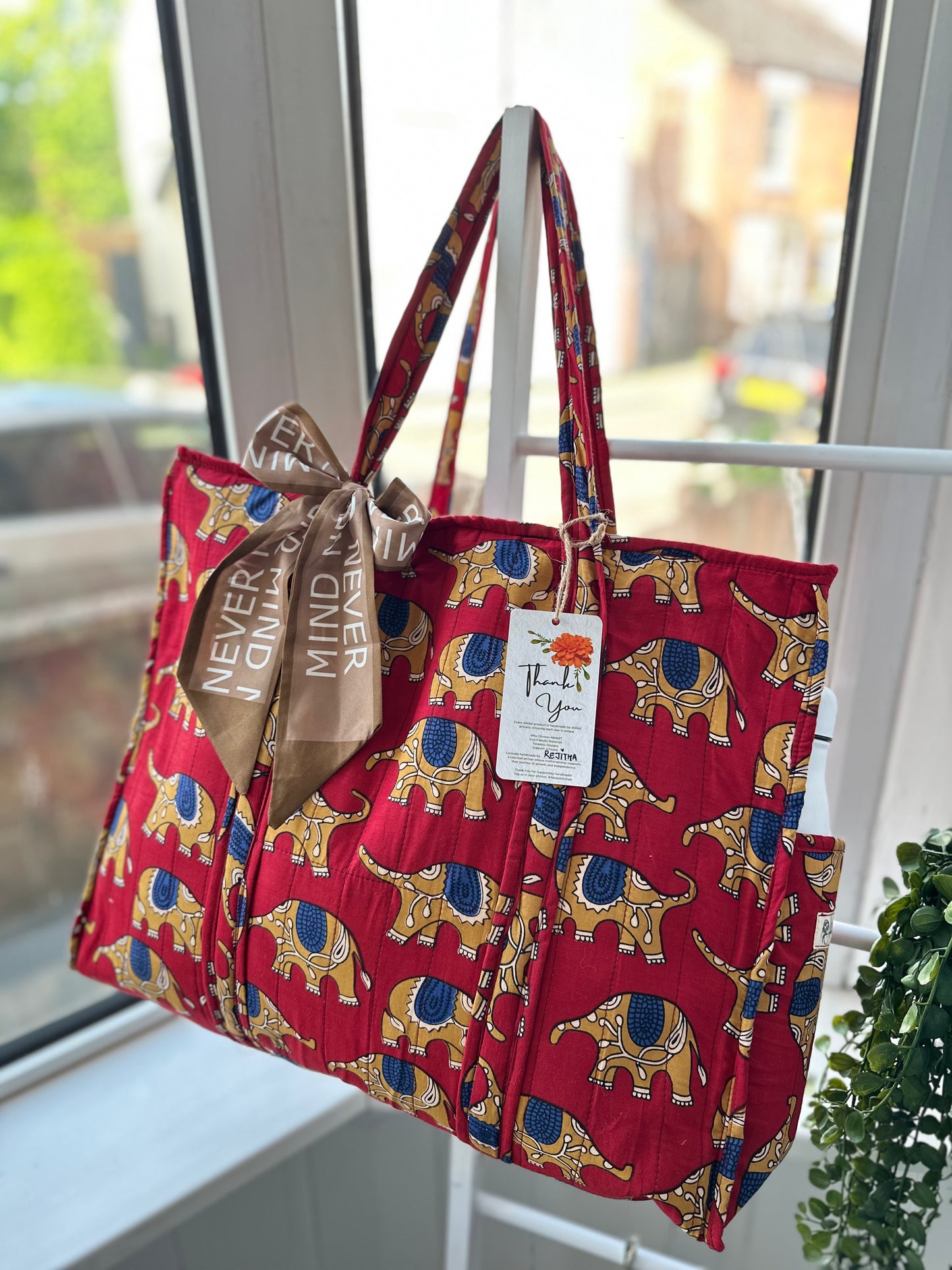 Tribal Tusker Handmade Zipper Tote Bag with Scarf and Bottle Holder Sleeve