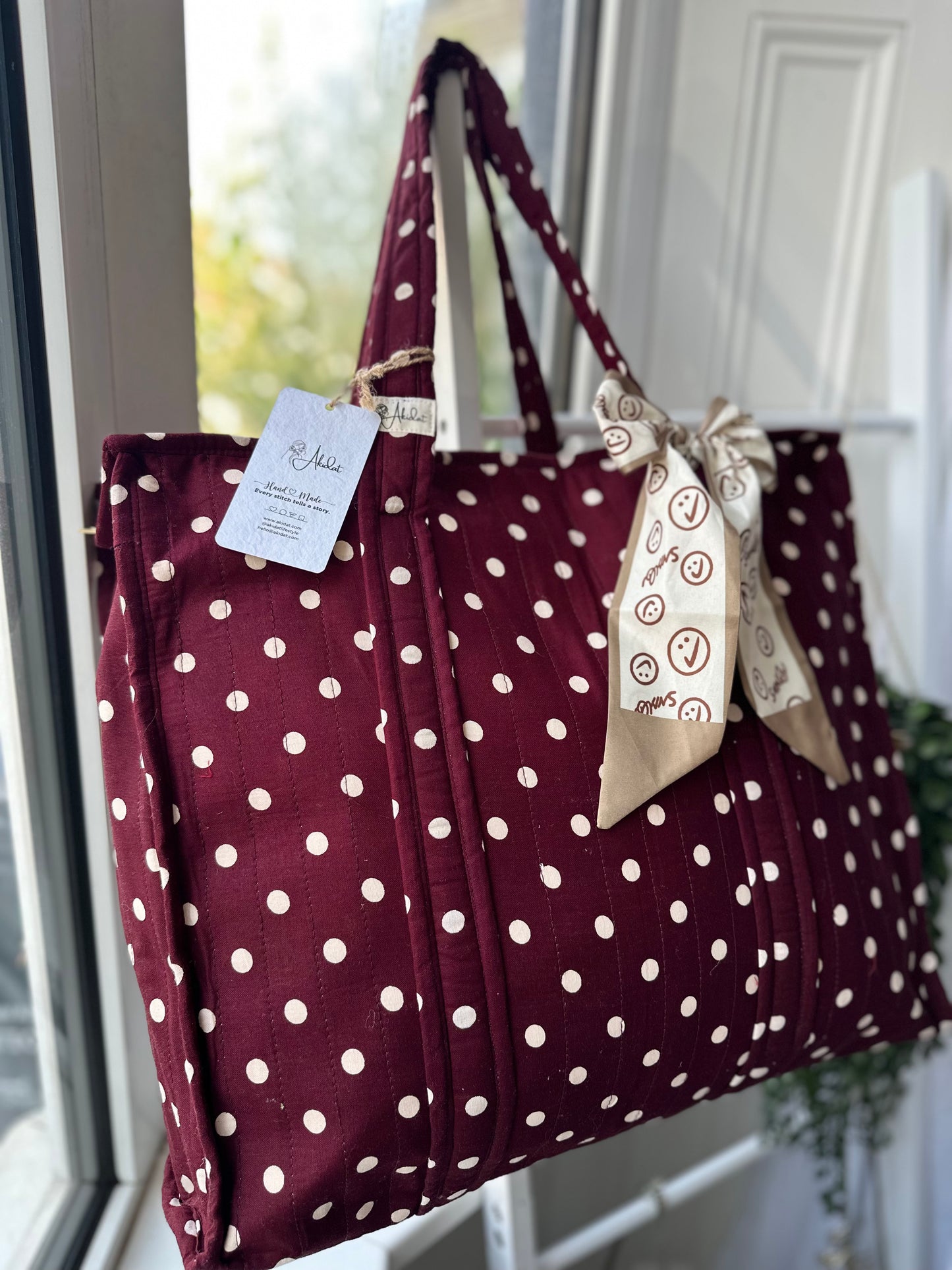 Cherry on the Top Polka Dot Handmade Zipper Shoulder Bag with Scarf