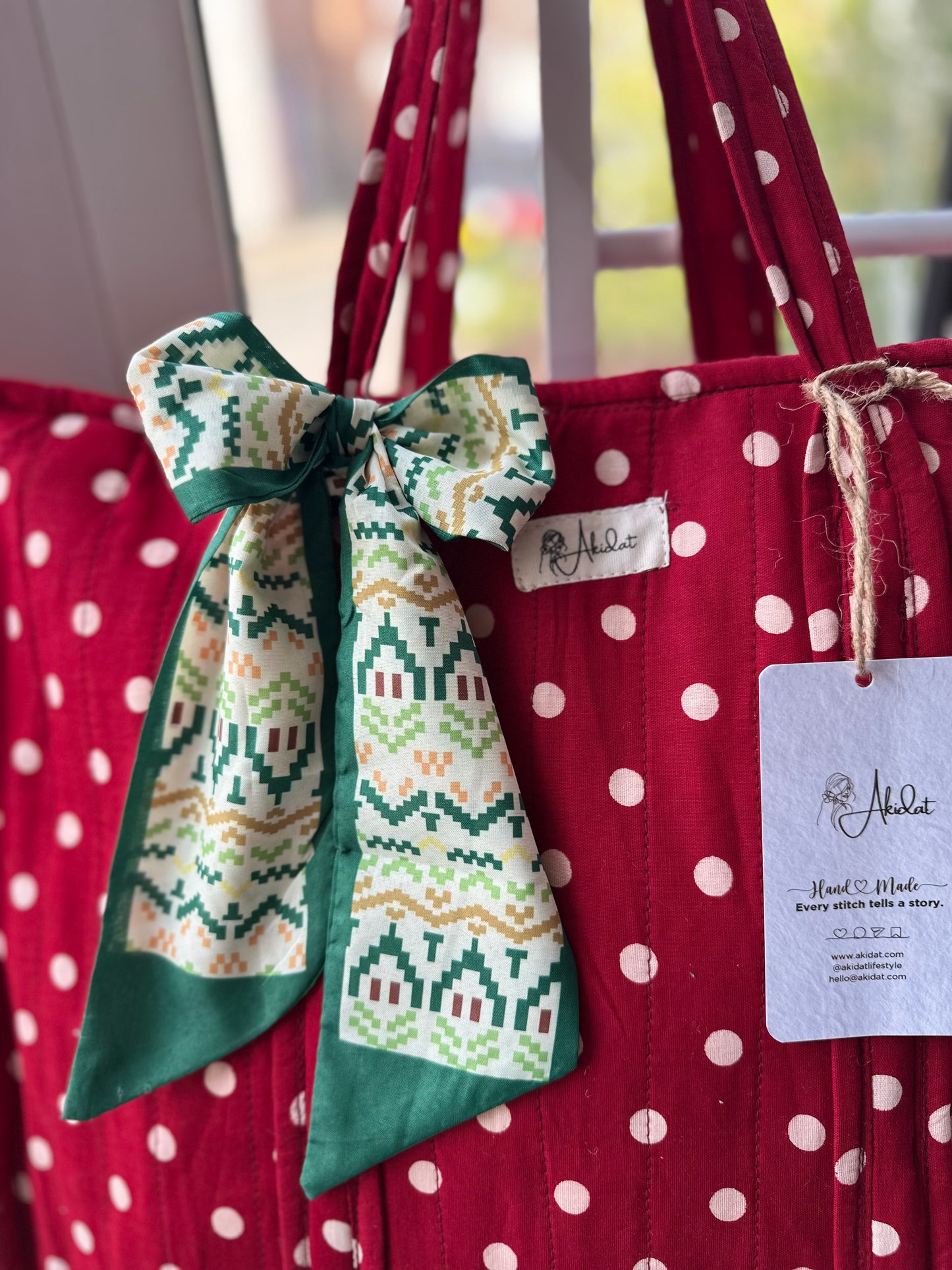Holly Jolly Polka Dot Handmade Zipper Shoulder Bag with Scarf