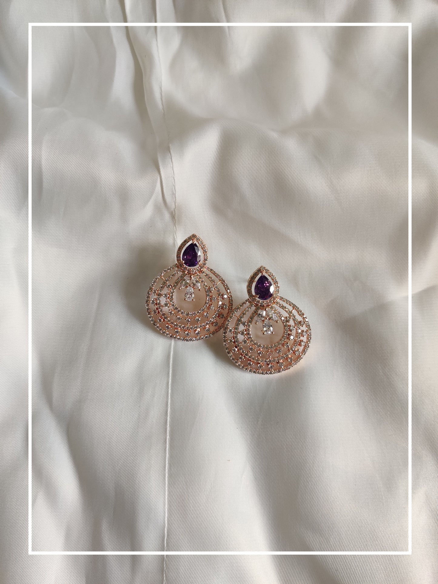 Purple Rose Gold Round Chandbali AD Drop earrings