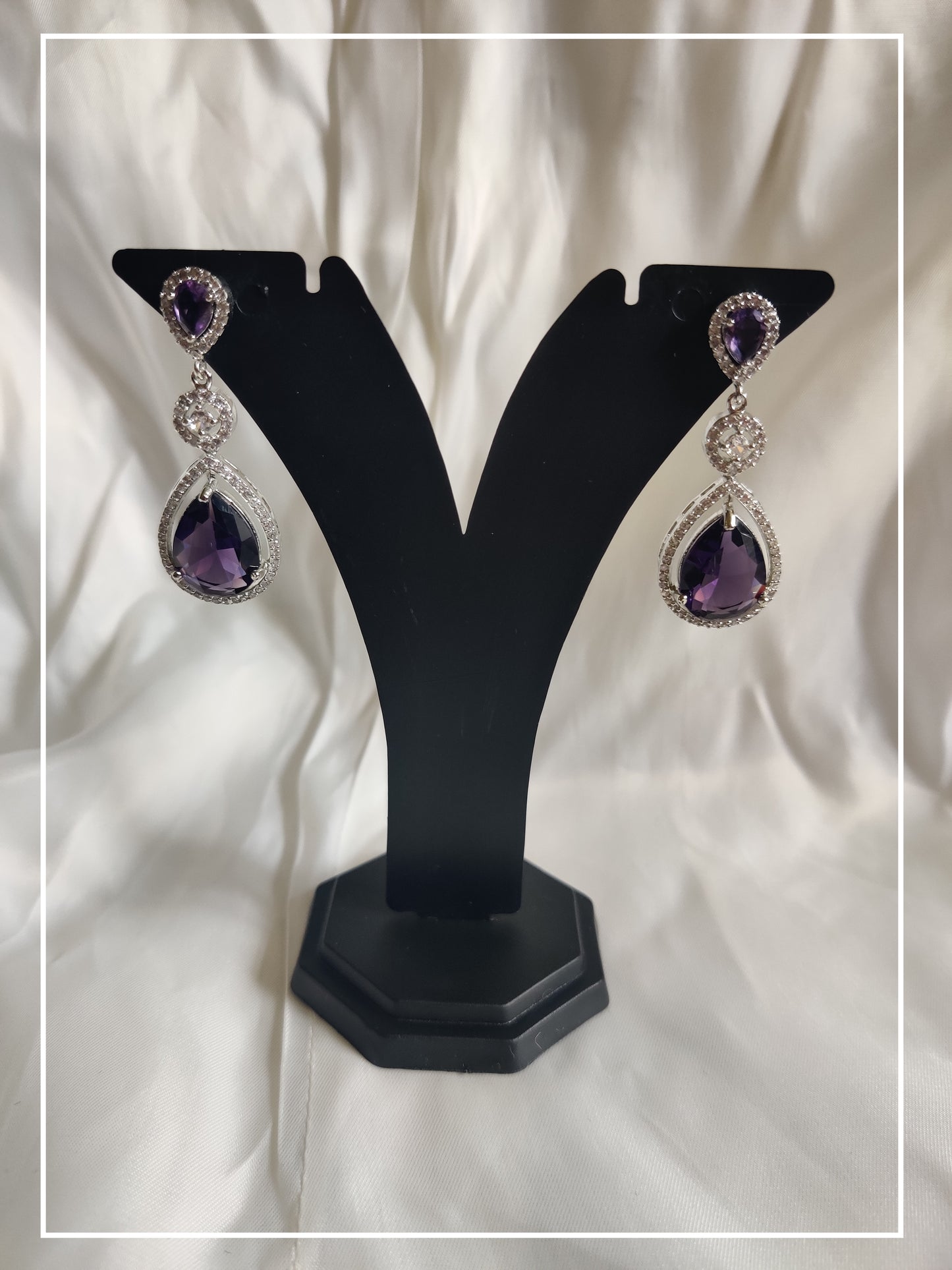 Purple Tear Drop Silver Earrings