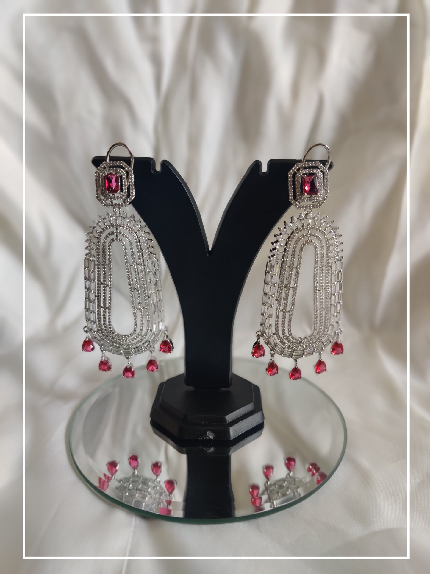 Pink and White Elegant AD Drop Long Earrings