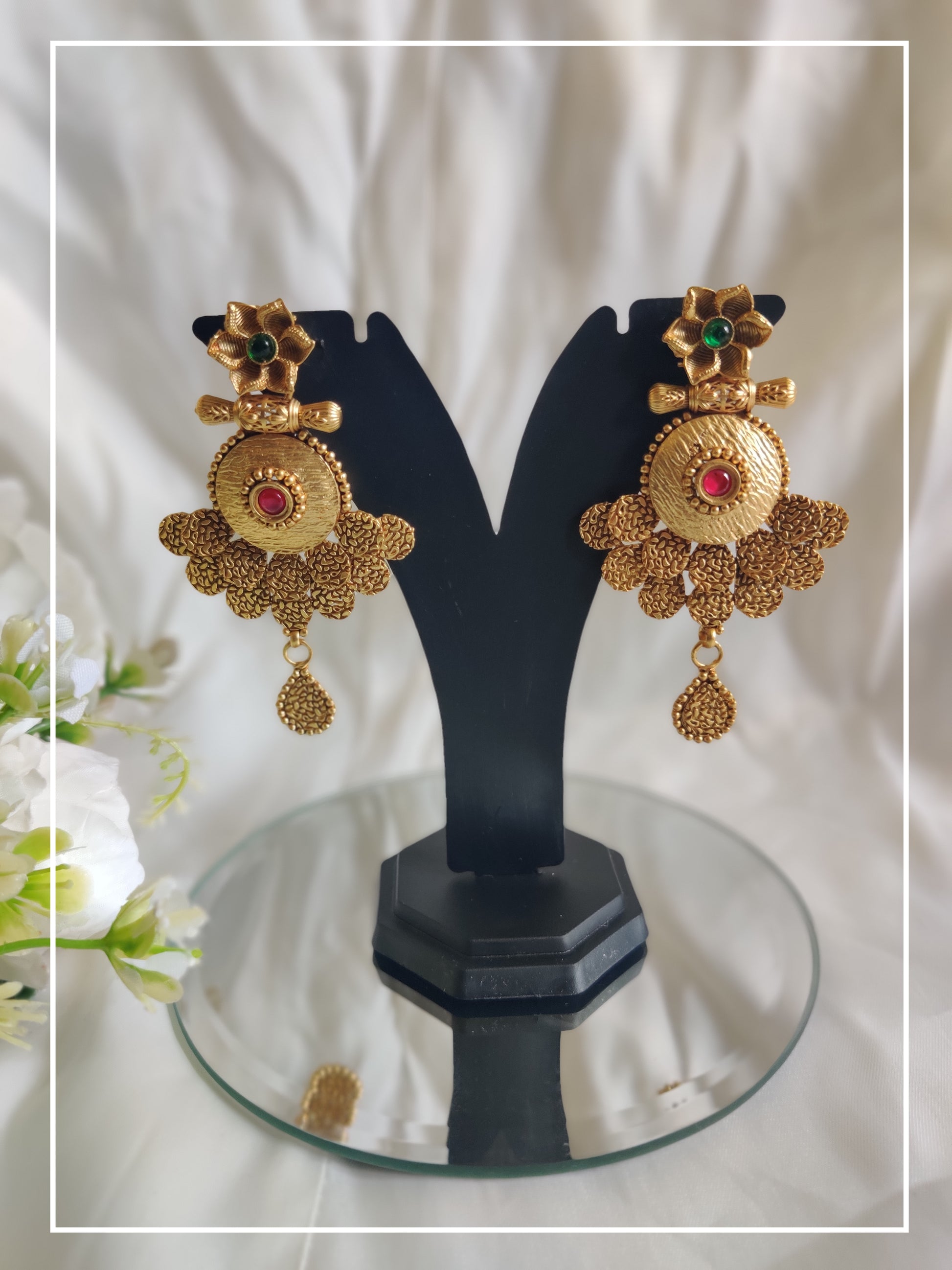 Antique Golden Finish Indo Western Jadtar  Style Earrings | Unique Fashion Indo-western Jewellery  | Statement Earrings