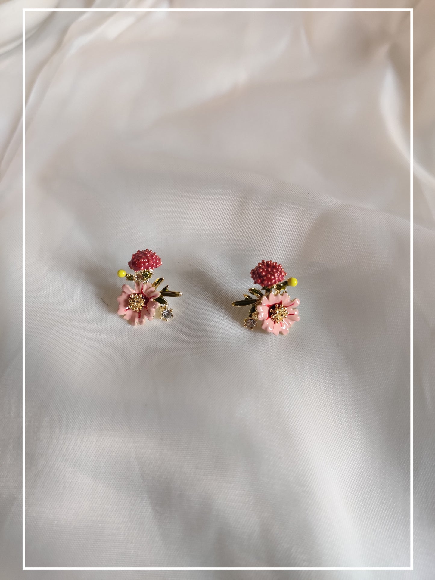 Korean Pink and Red Flower Stud Earrings