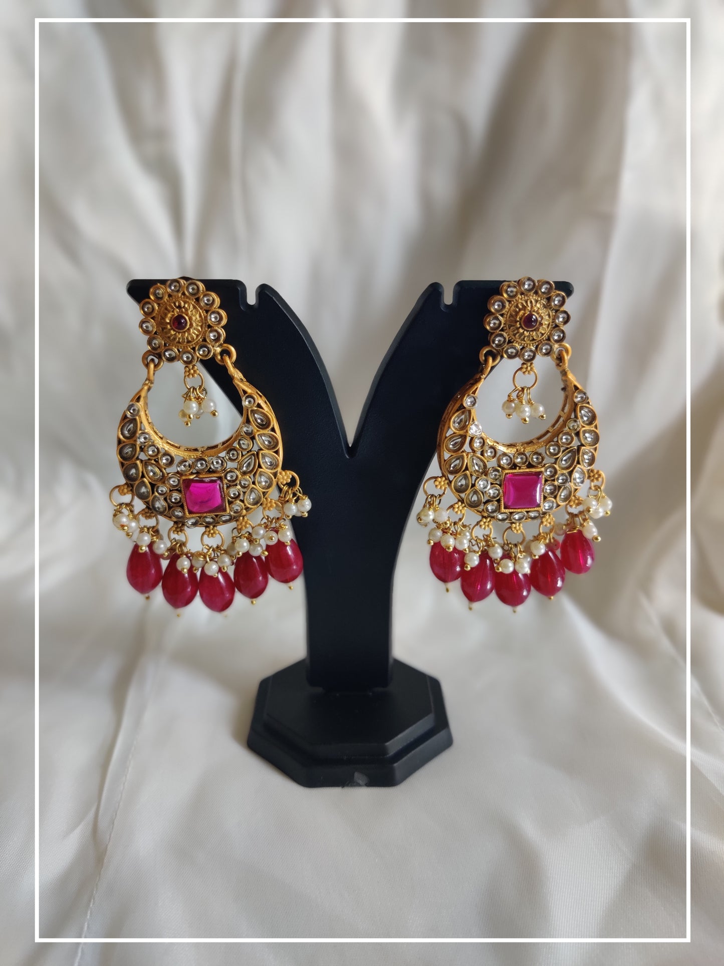 Maroon and Golden Antique Chandbali Earrings