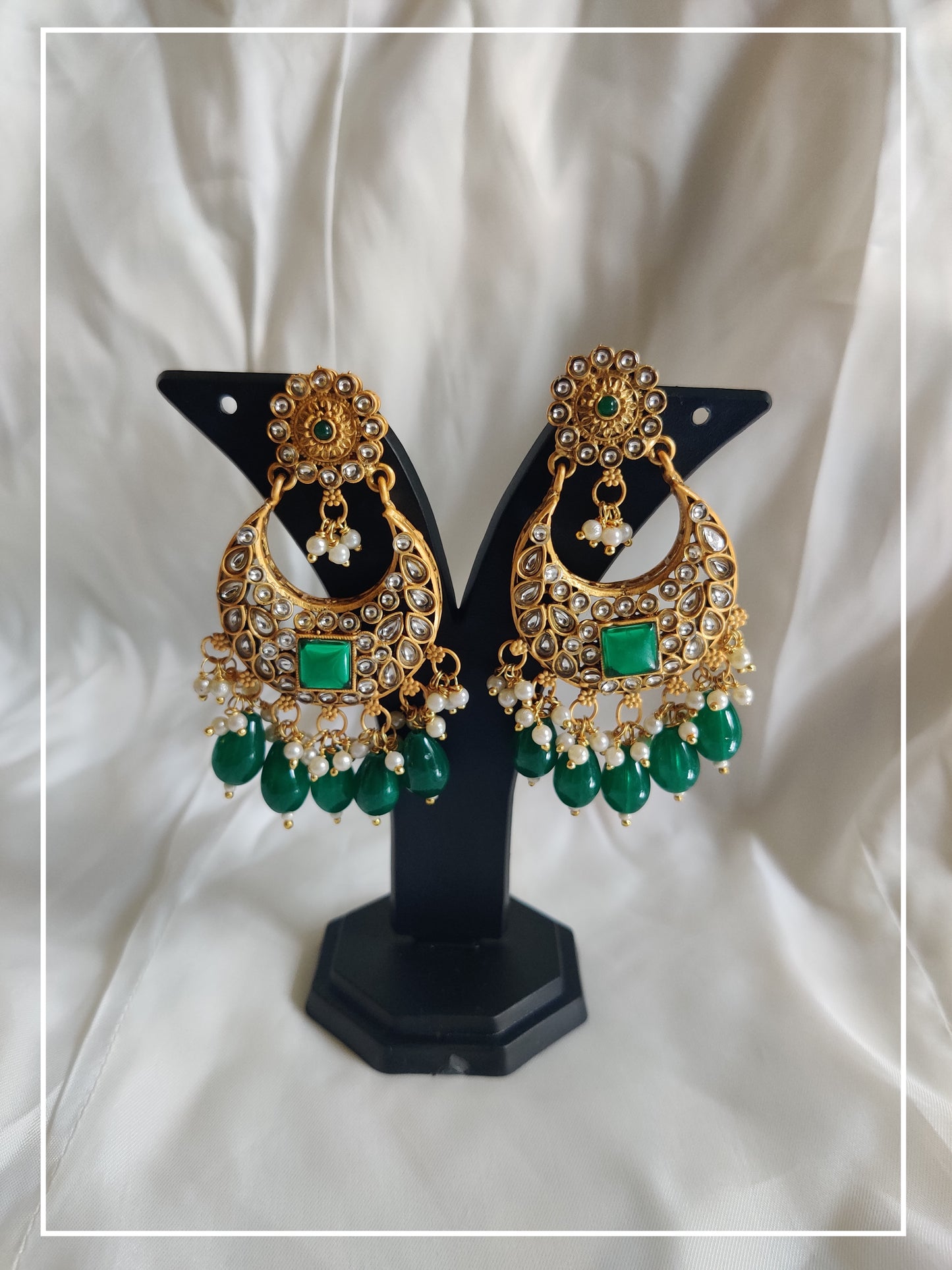 Green and Golden Antique Chandbali Earrings