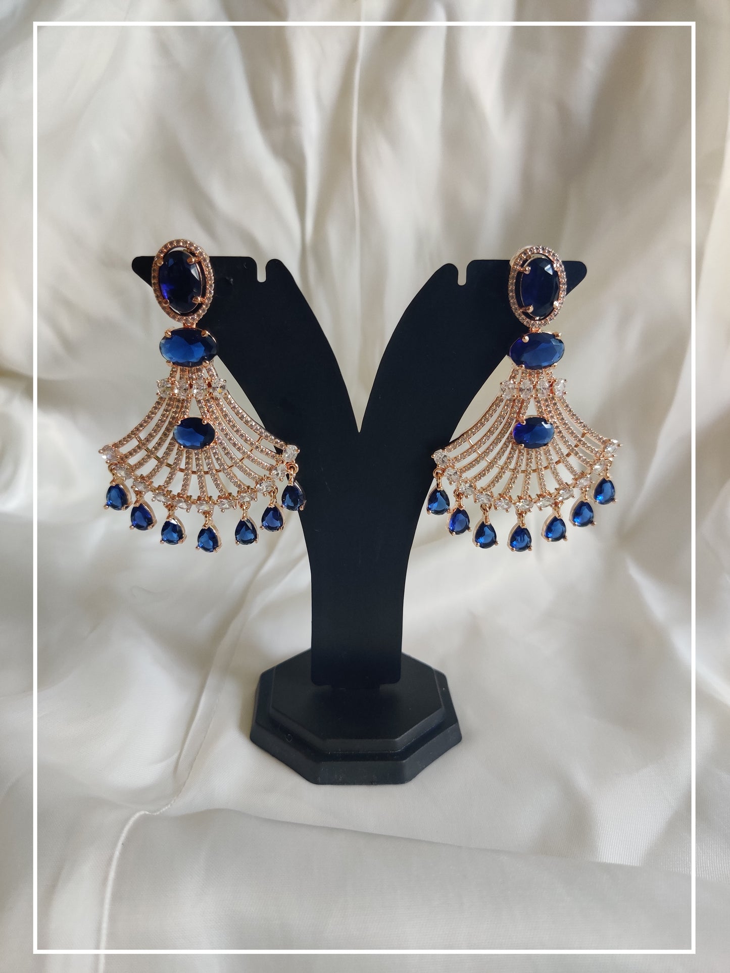 Sapphire blue Embellished Rose Gold AD Drop Earrings