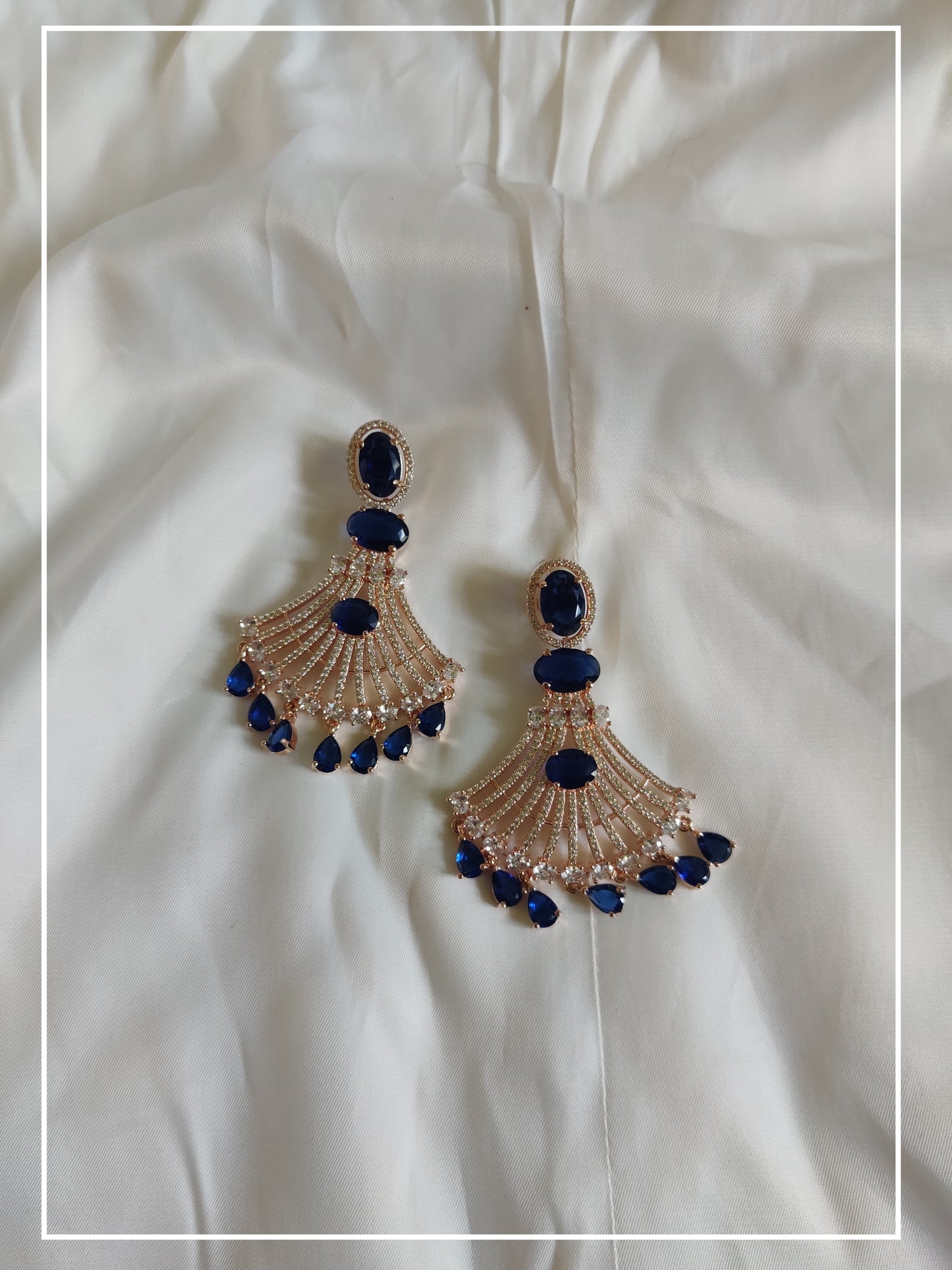 Sapphire blue Embellished Rose Gold AD Drop Earrings