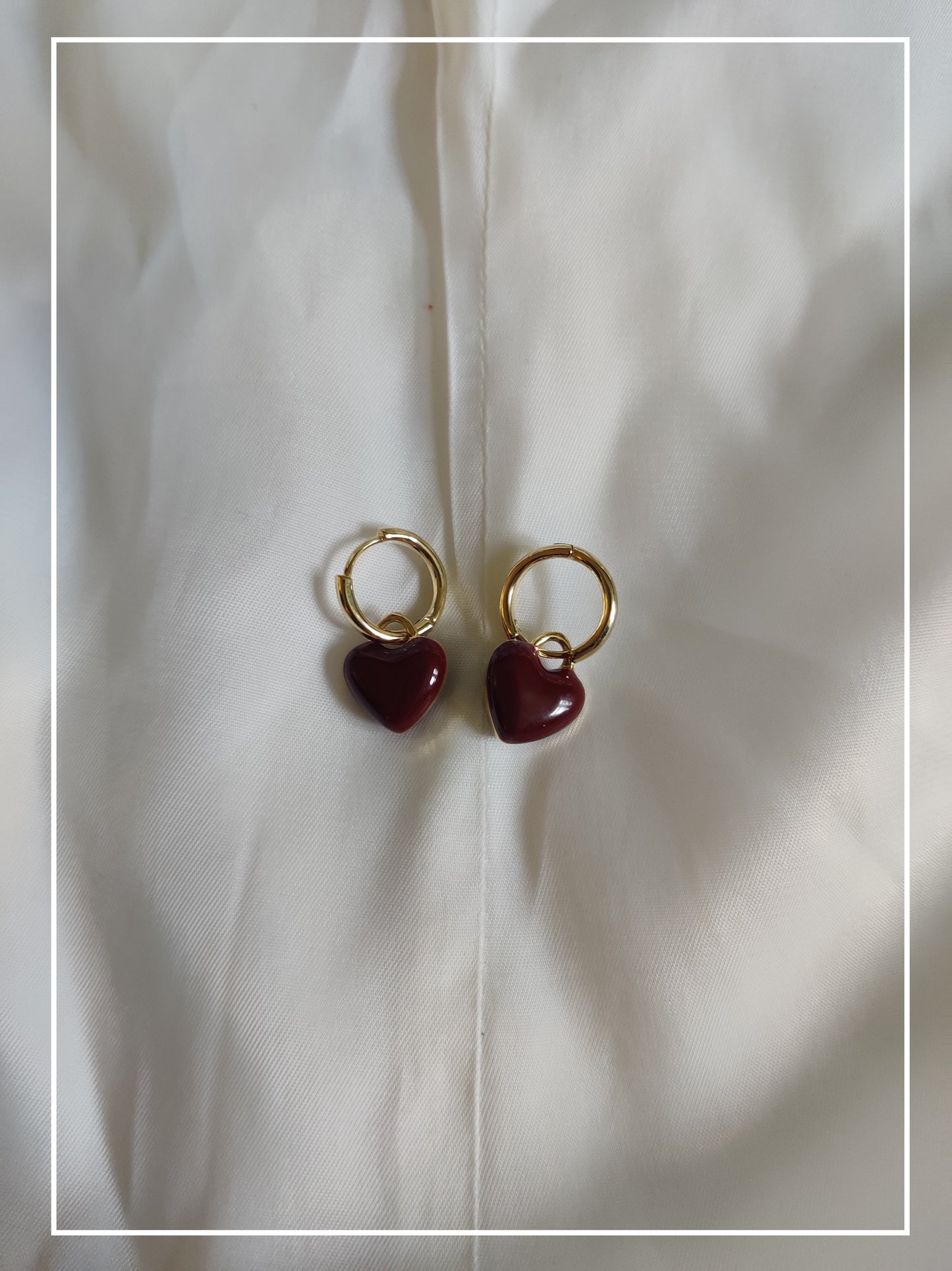 Maroon Heart Drop Earrings