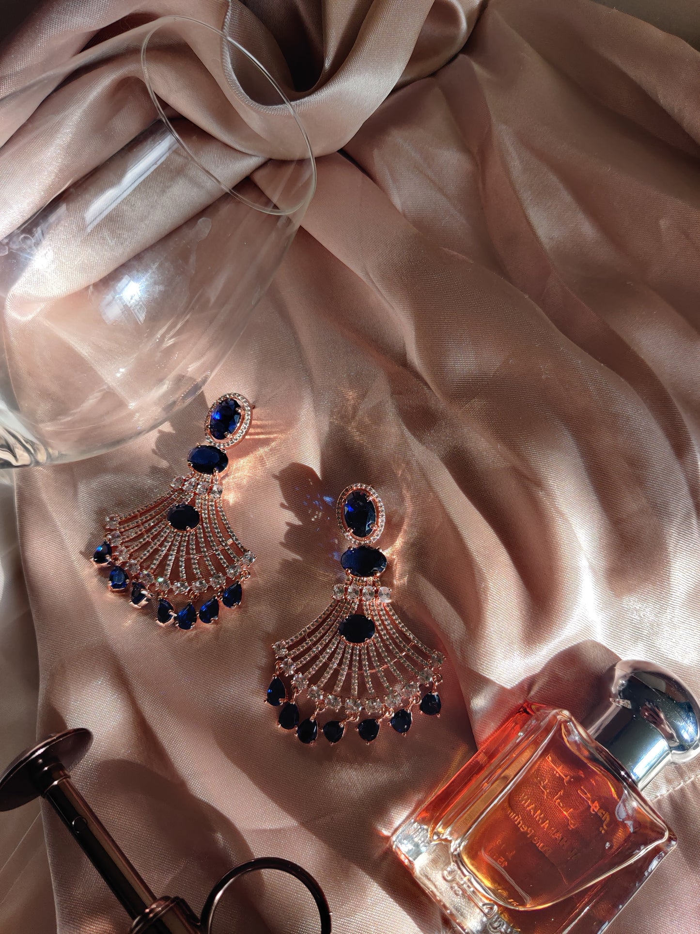 Sapphire blue Embellished Rose Gold AD Drop Earrings