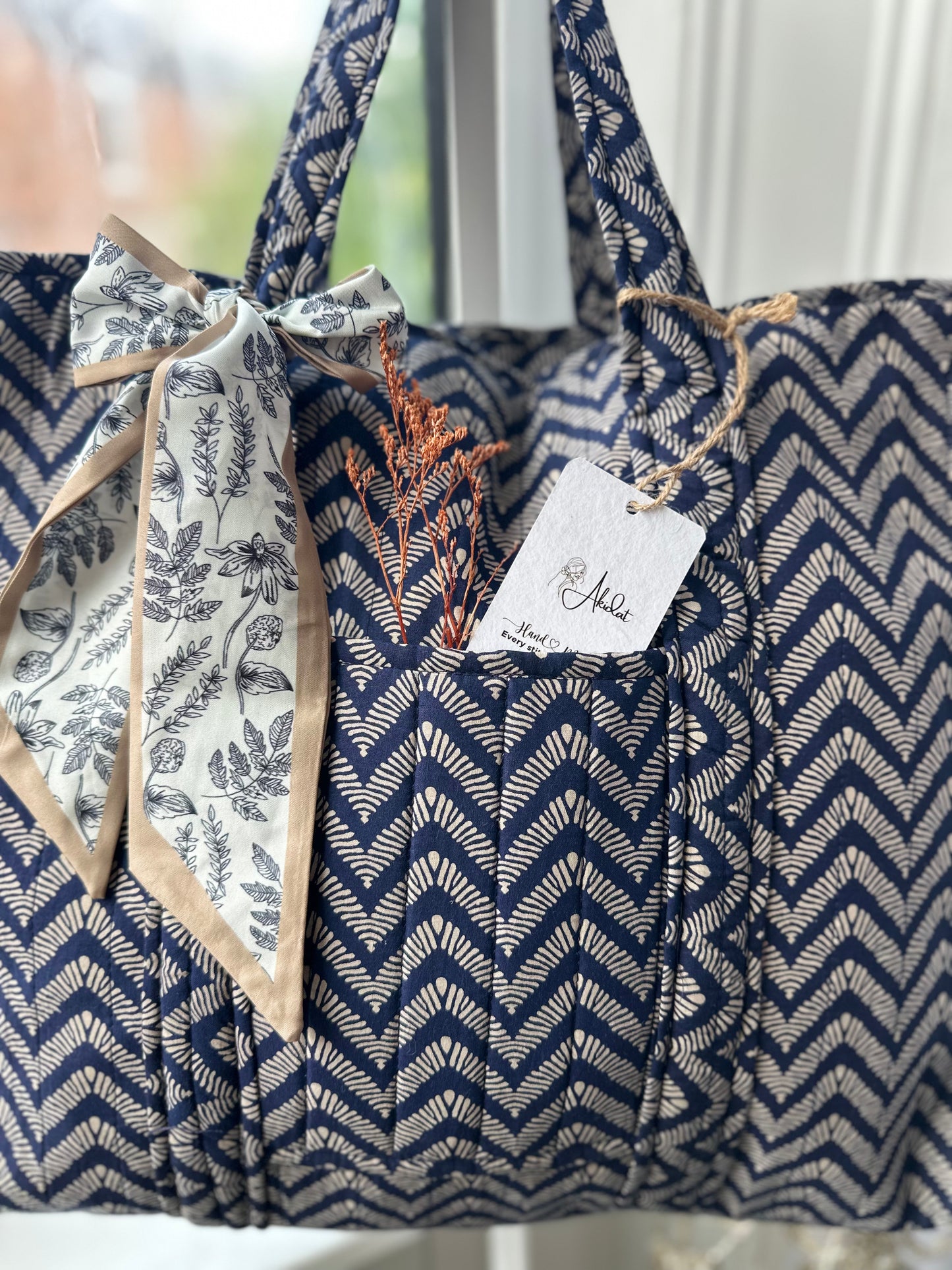 Raw Ripple Handmade Shoulder Bag with Scarf and Bottle Holder Pocket