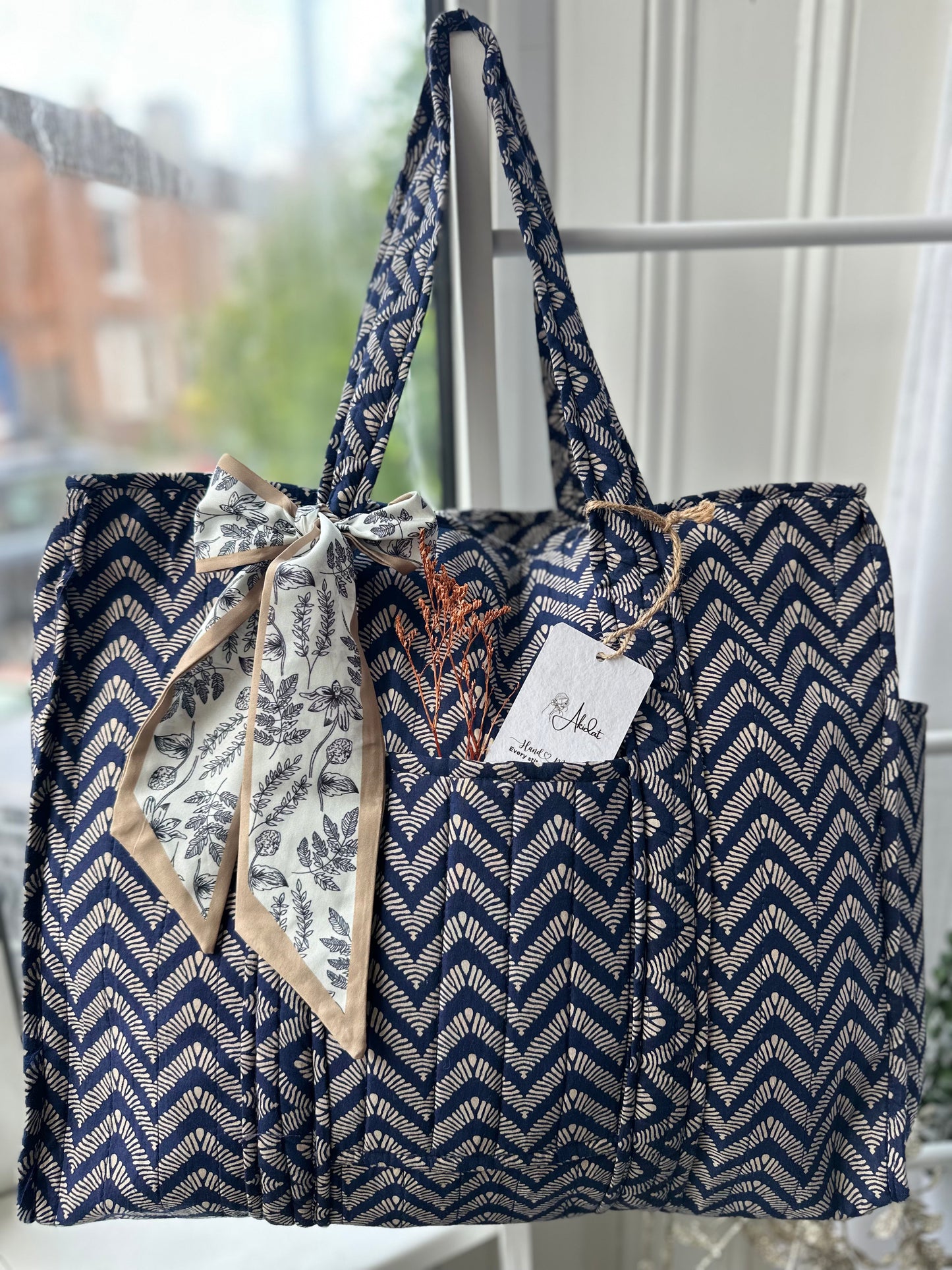 Raw Ripple Handmade Shoulder Bag with Scarf and Bottle Holder Pocket