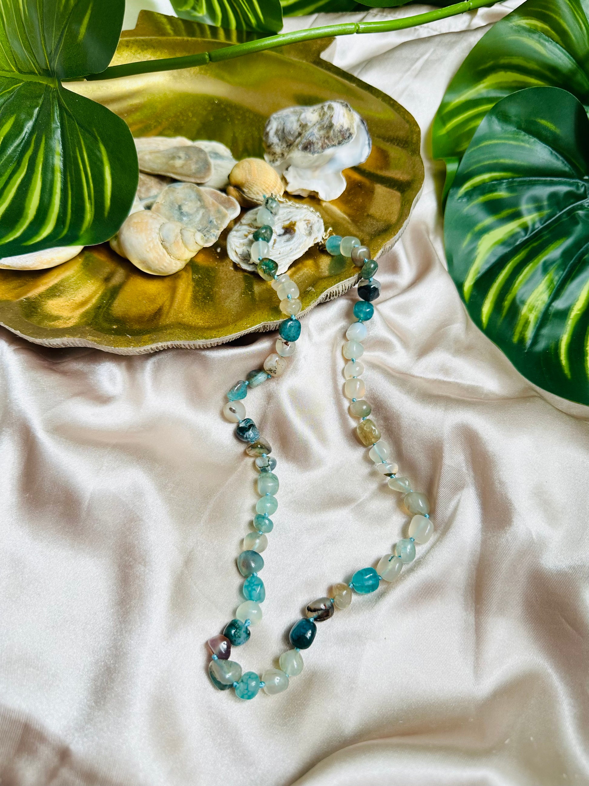 Aqua coloured Stone Beaded Necklace, Handcrafted Elegance, statement piece