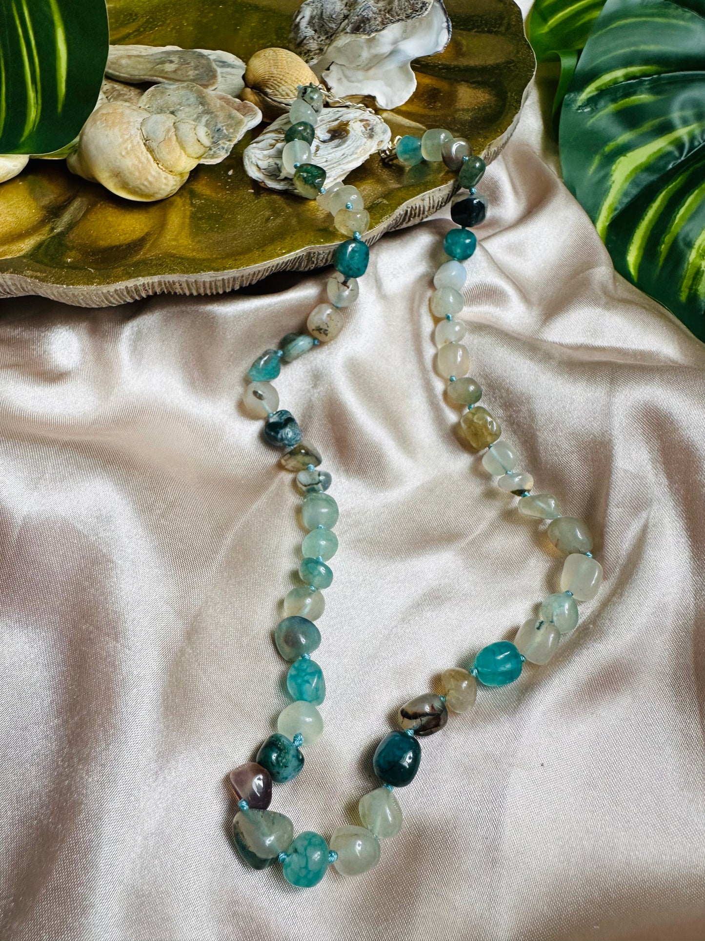 Aqua coloured Stone Beaded Necklace, Handcrafted Elegance, statement piece