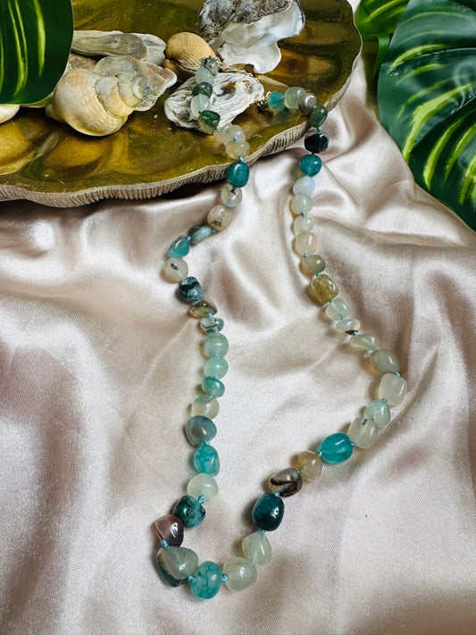 Aqua coloured Stone Beaded Necklace, Handcrafted Elegance, statement piece