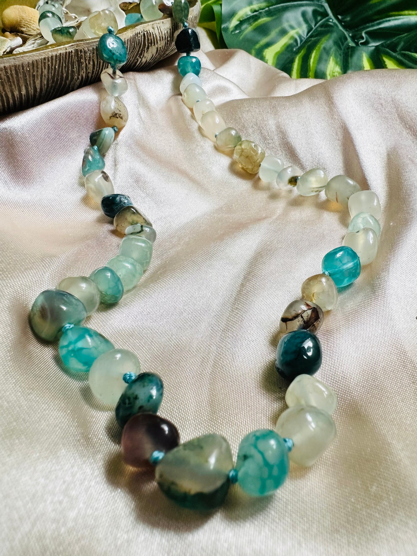 Aqua coloured Stone Beaded Necklace, Handcrafted Elegance, statement piece