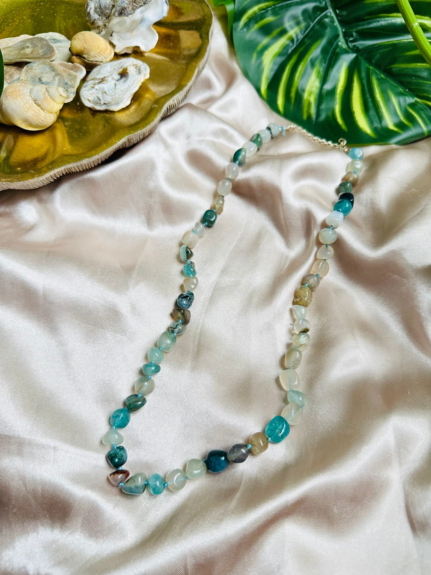 Aqua coloured Stone Beaded Necklace, Handcrafted Elegance, statement piece