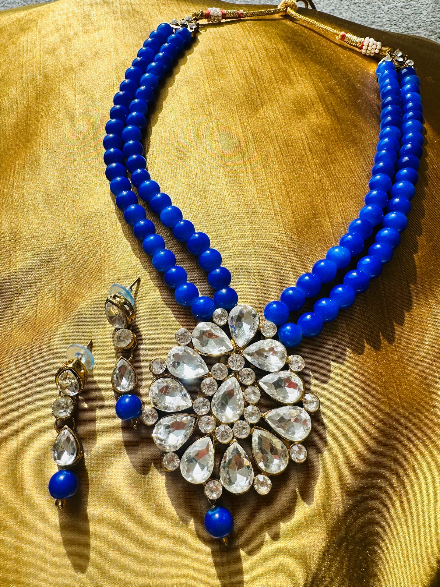 Blue Dahlia Dream Beaded Necklace With Pendant