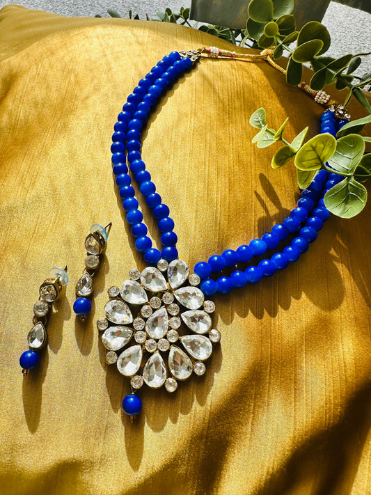 Blue Dahlia Dream Beaded Necklace With Pendant