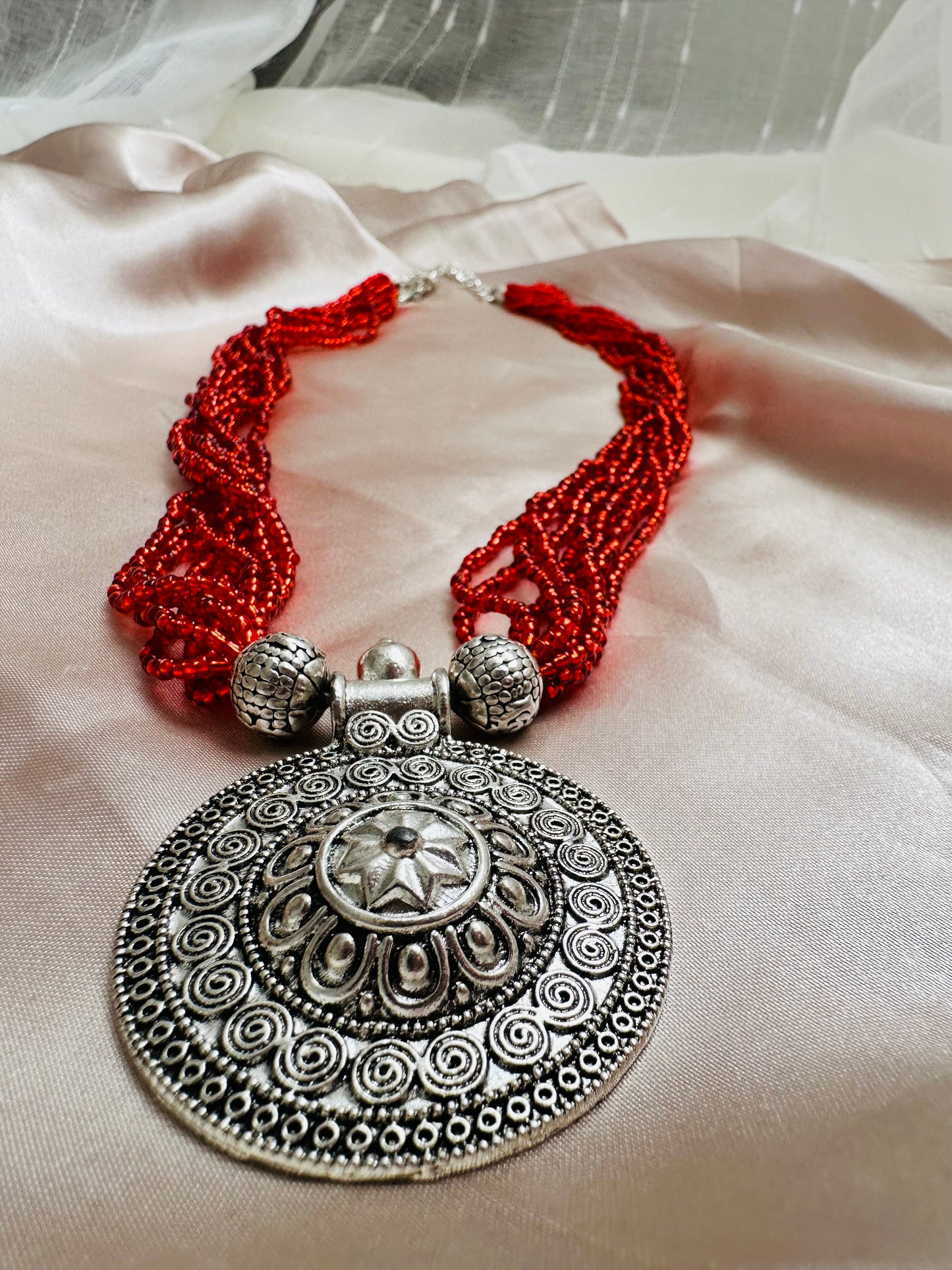 Circle of Blooms Beaded Necklace with Pendant