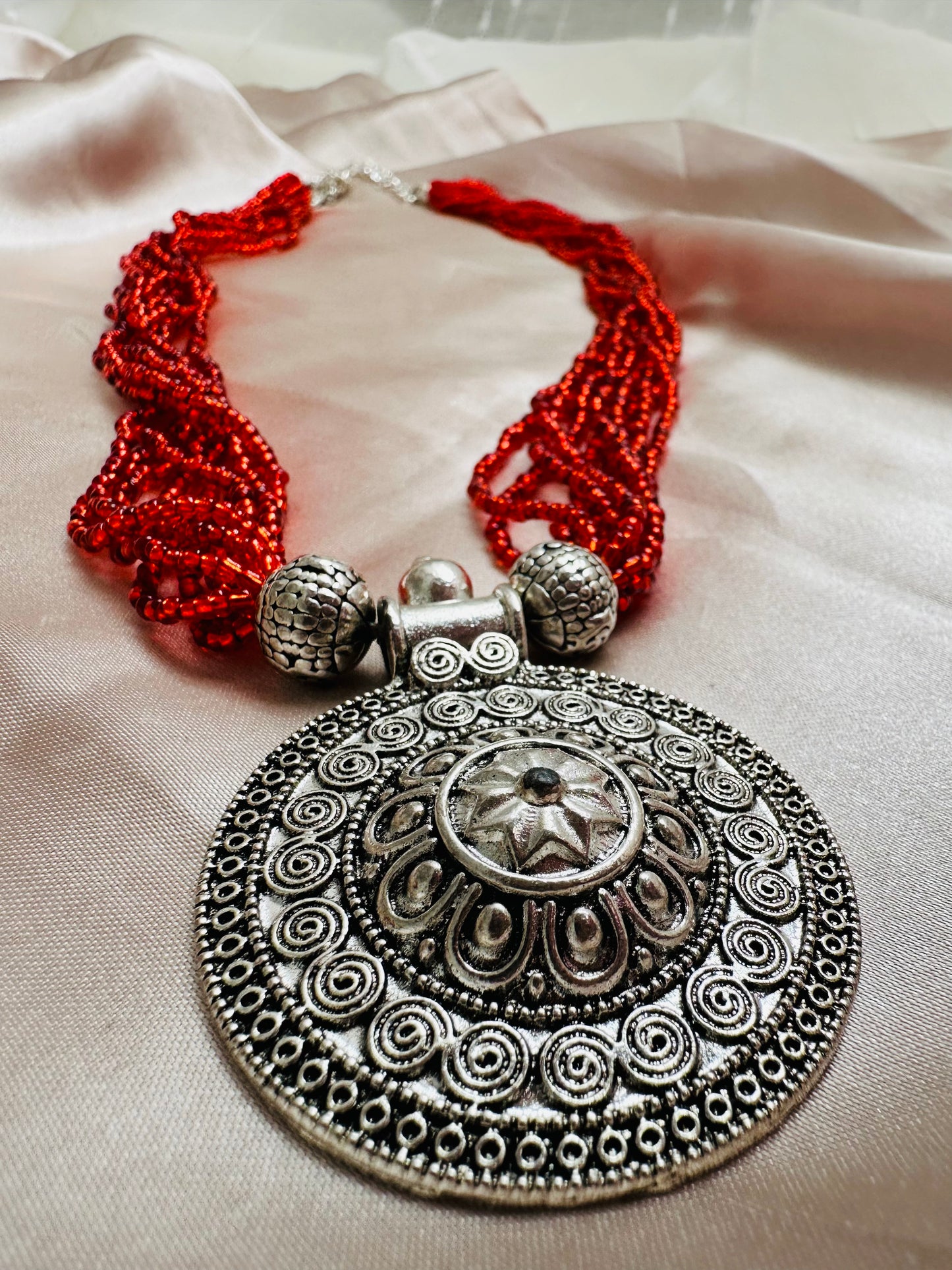 Circle of Blooms Beaded Necklace with Pendant