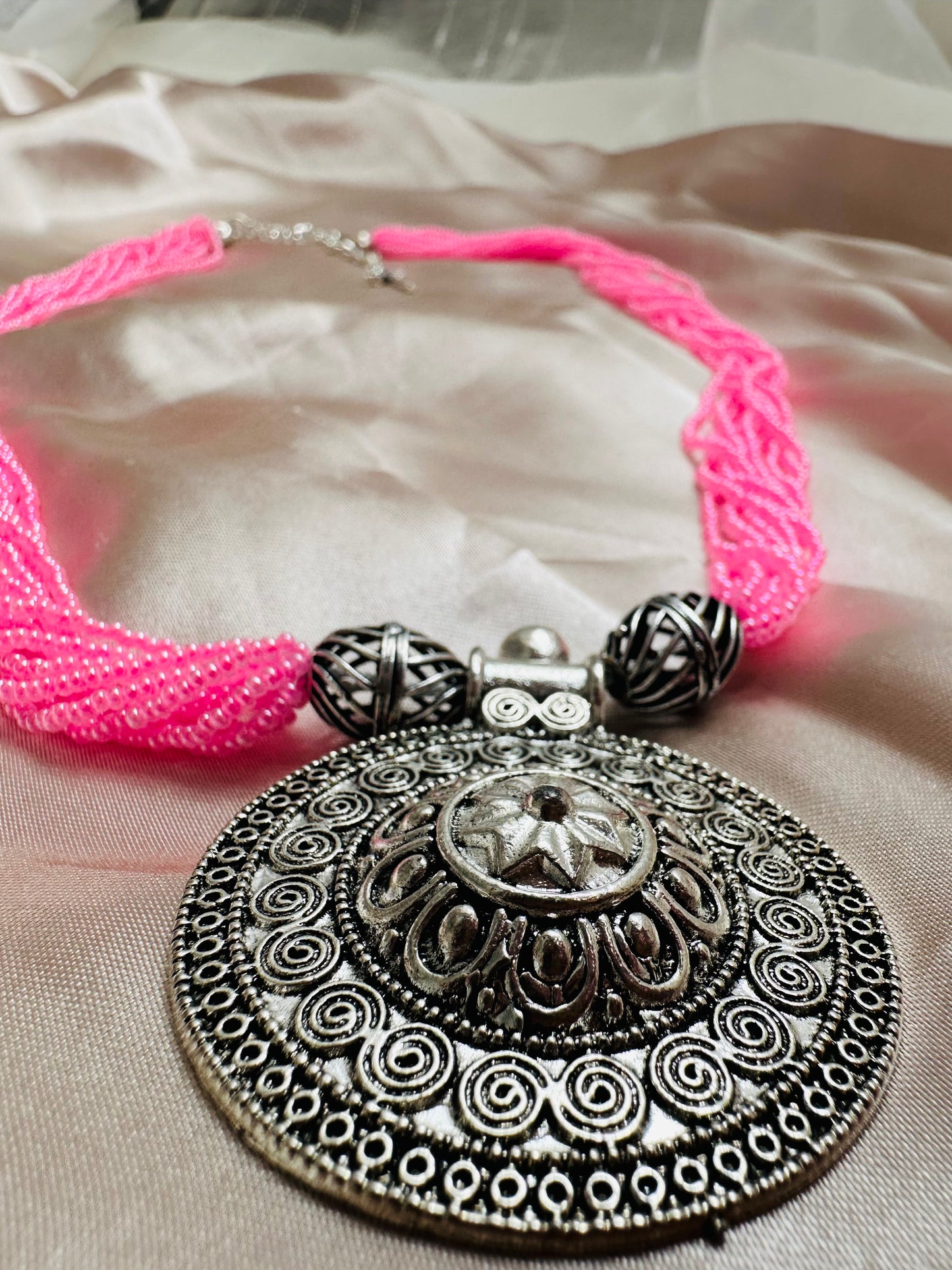 Circle of Blooms Beaded Necklace with Pendant