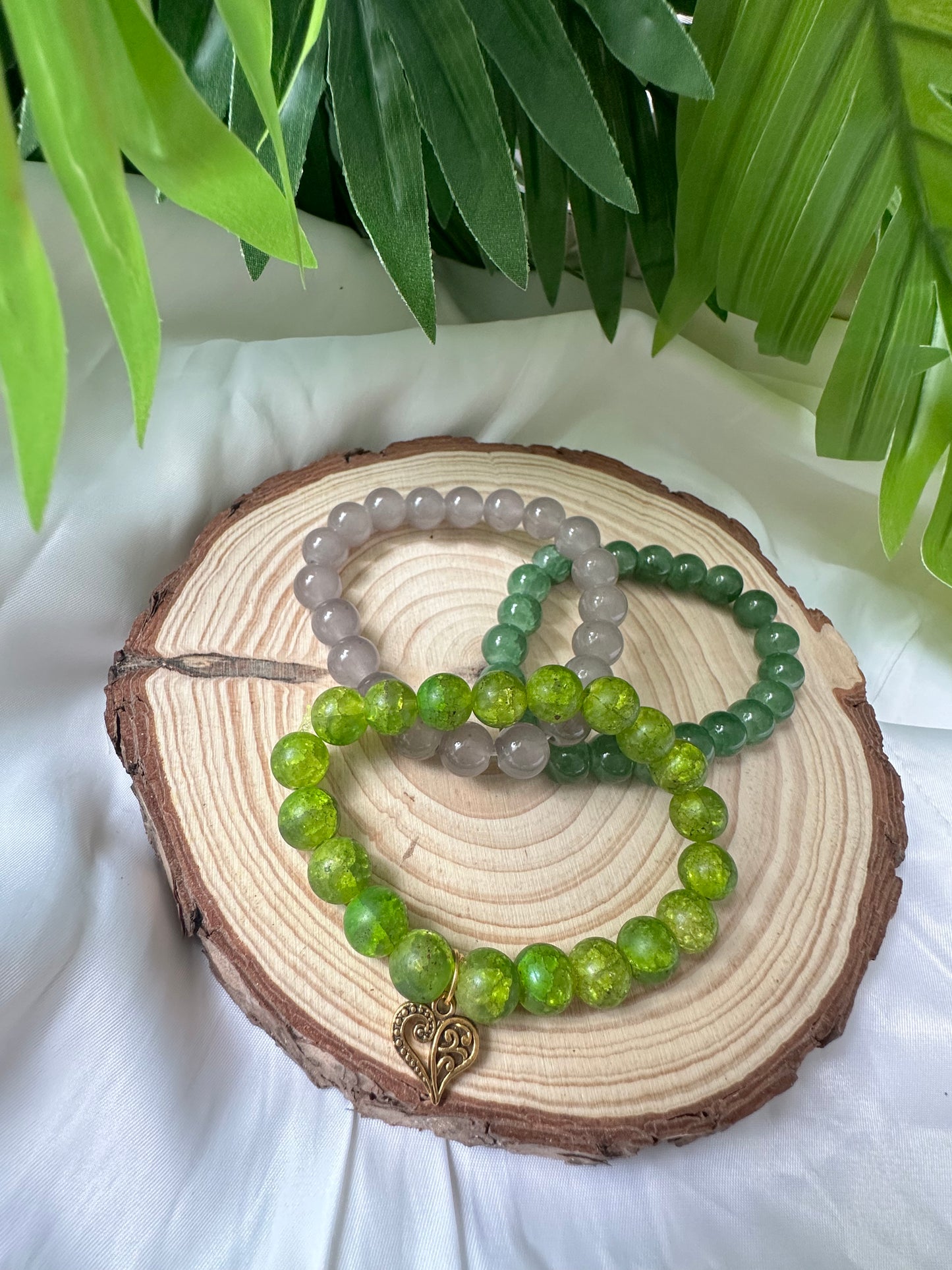 Green Love Bracelet set of 3 with Charm