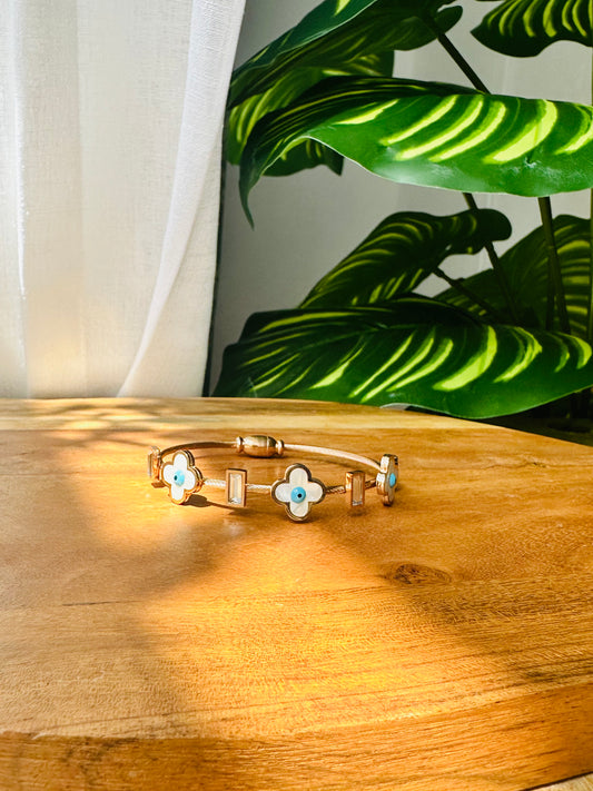 Clover Evil Eye Bangle Bracelet