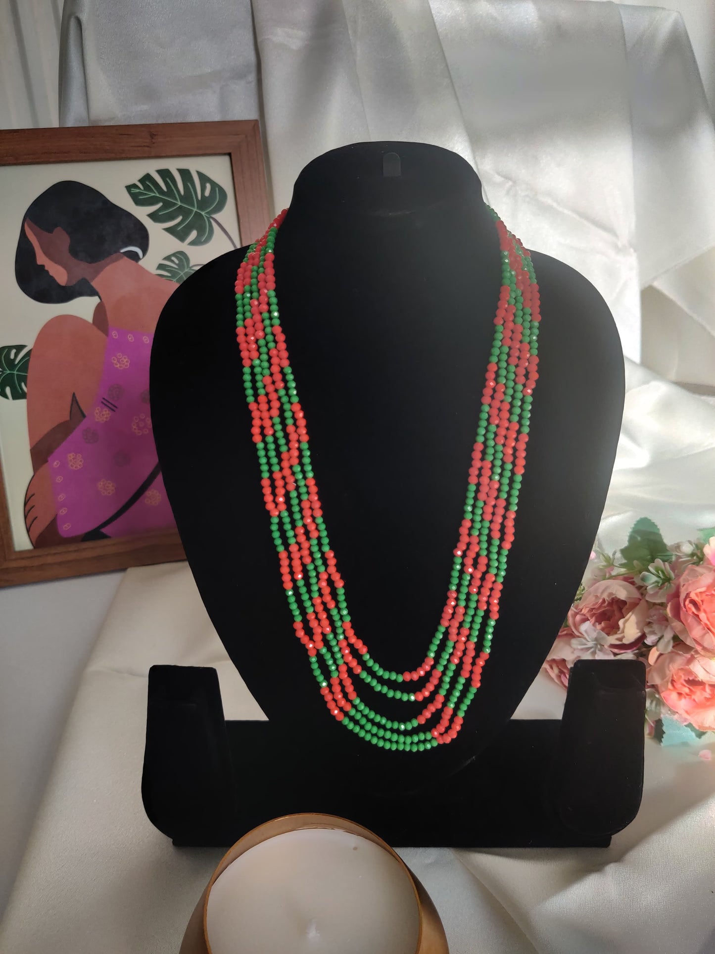 Scarlet and Jade Layered Beaded Necklace