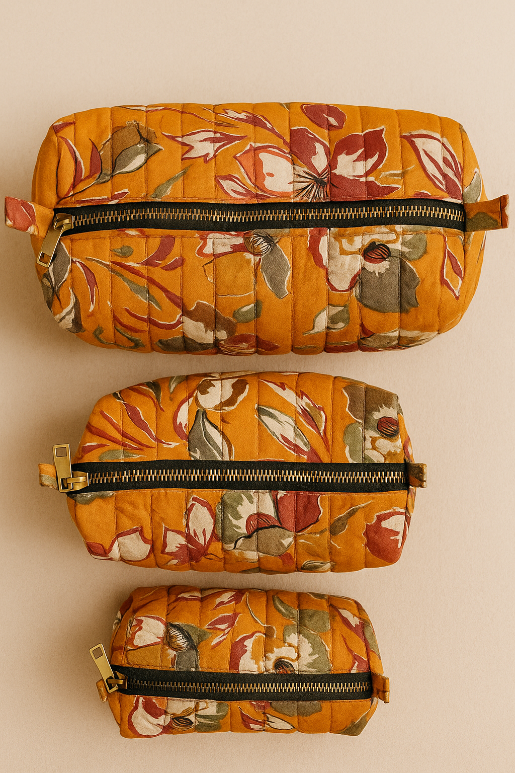 3 DIFFERENT SIZES OF ORANGE FLORAL VANITY KITS