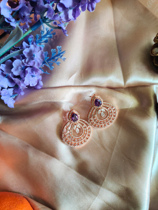 Purple Rose Gold Round Chandbali AD Drop earrings