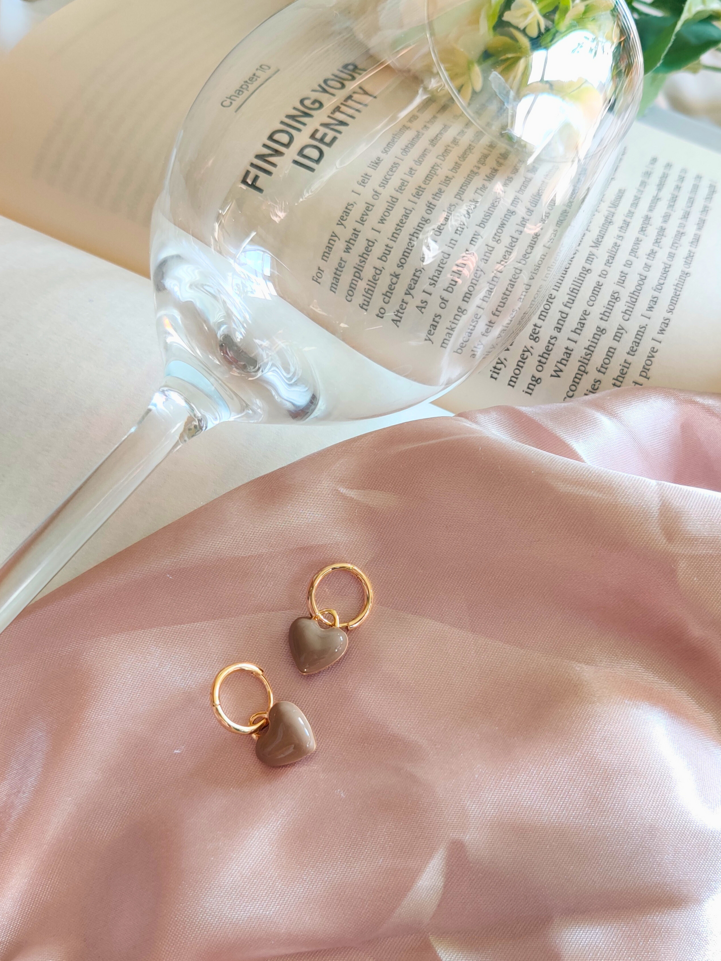 Beige Heart Drop Earrings