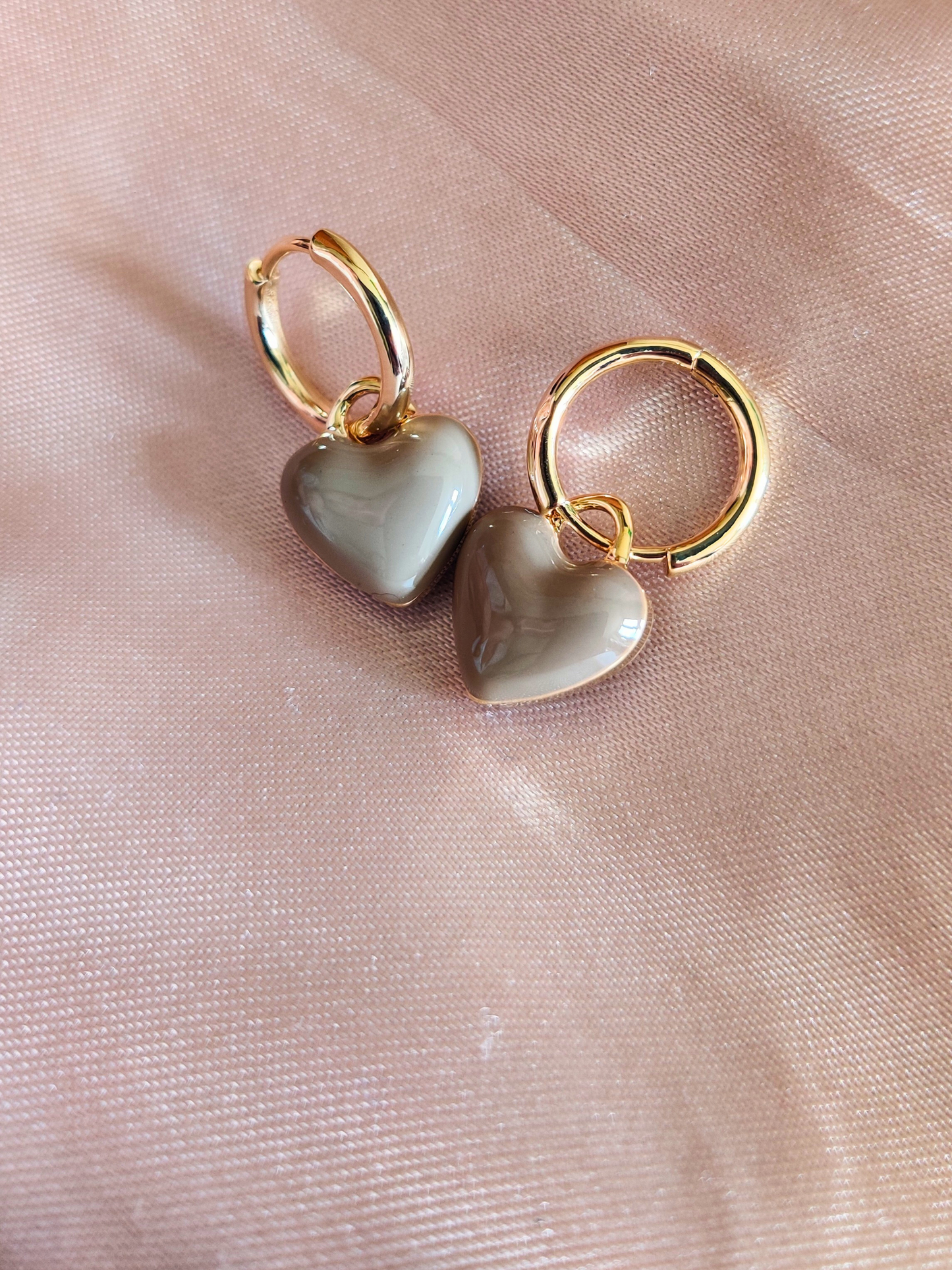 Beige Heart Drop Earrings