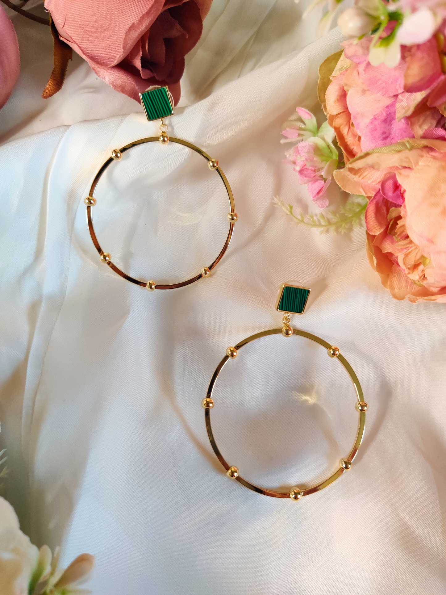 Green and Golden Loop Earrings