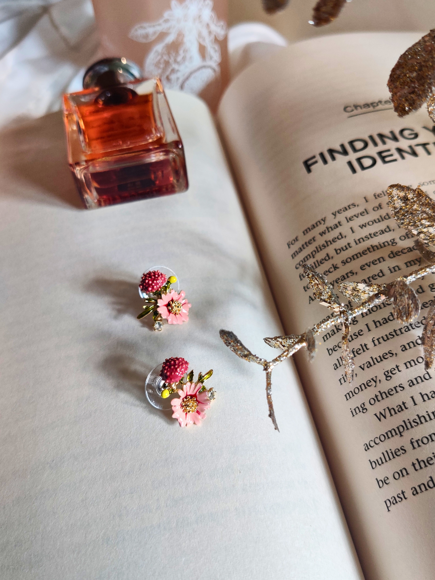 Korean Pink and Red Flower Stud Earrings